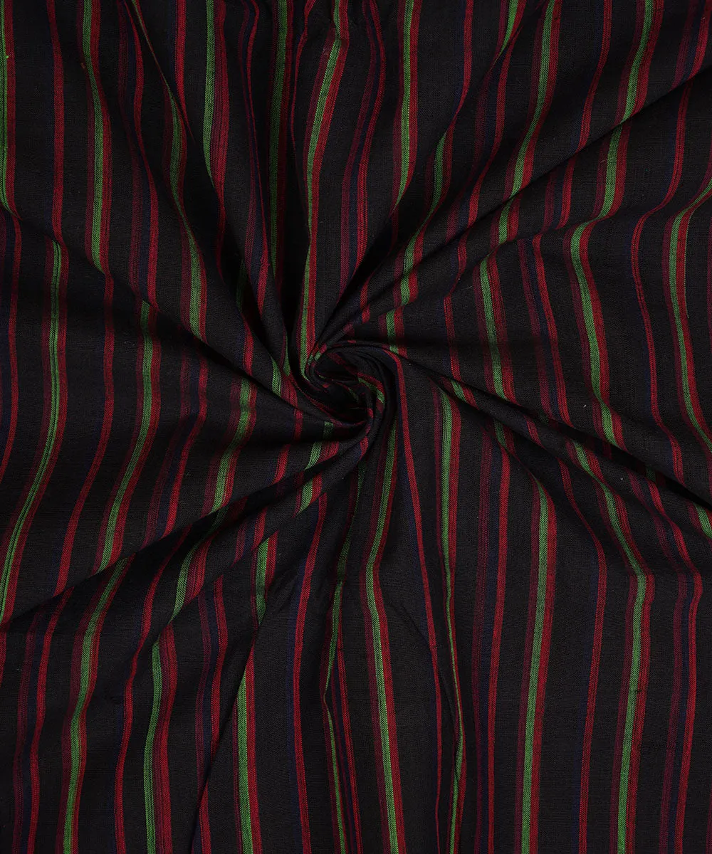 0.7m Black multicolor handwoven stripe cotton mangalagiri fabric