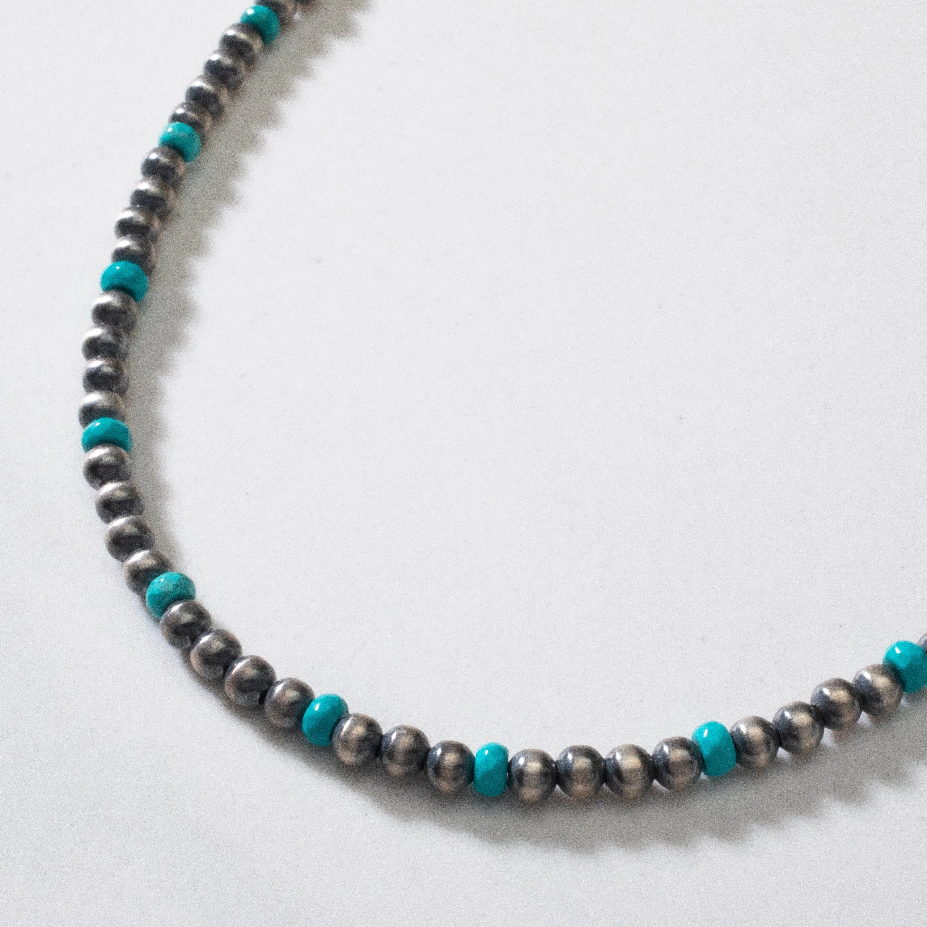 16 Single Strand 4mm Navajo Pearl & Turquoise USA Native American Made 925 Sterling Silver Necklace