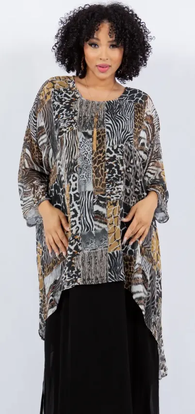 $40 OFF Wild One Mosaic hi-low Tunic Top Boho Hippie Chic Resort Wear Sml-10X SALE!