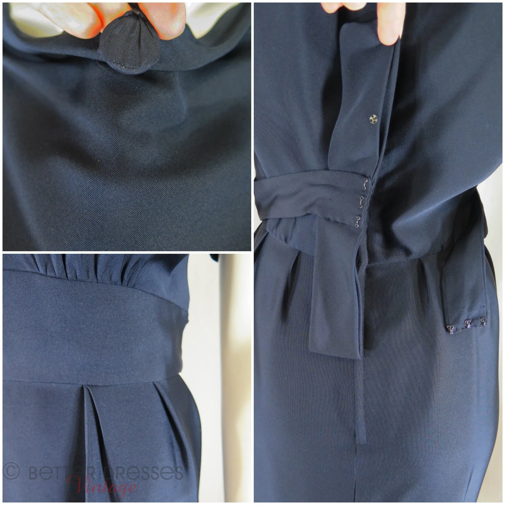 50s/60s Navy Silk Sheath Dress - sm