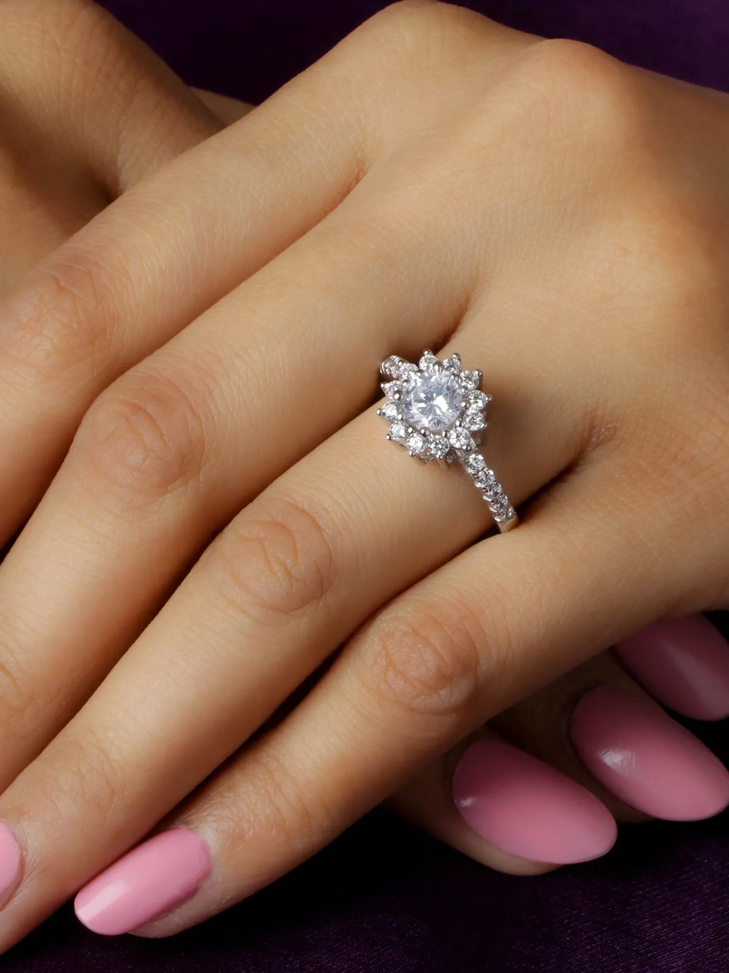 925 Silver Solitaire Flower Ring For Her