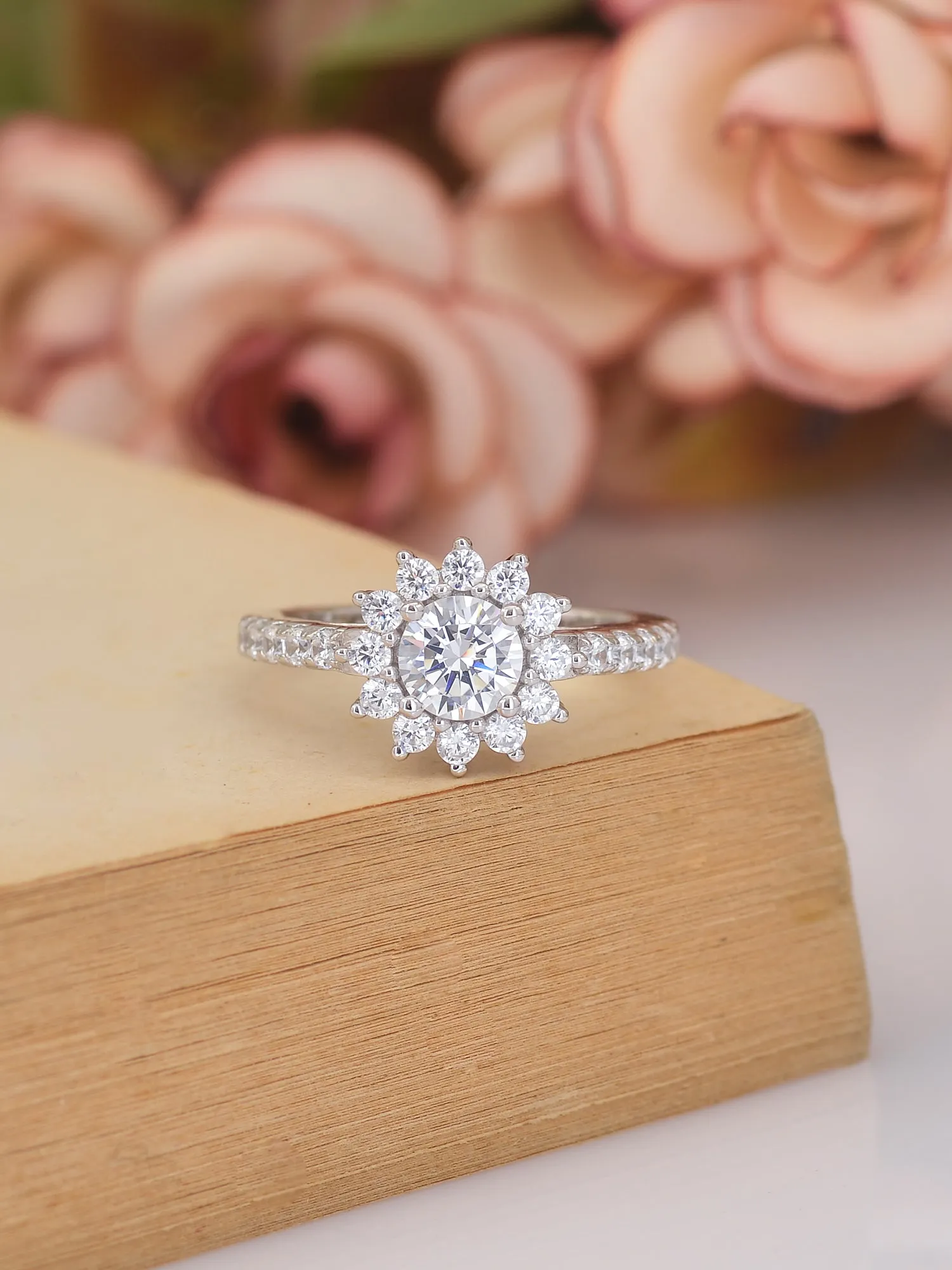 925 Silver Solitaire Flower Ring For Her