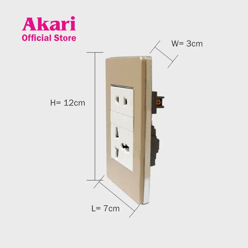 Akari Aircon Outlet/Multipurpose Socket with 1 Gang Universal Outlet - Aluminum (AWA-203)