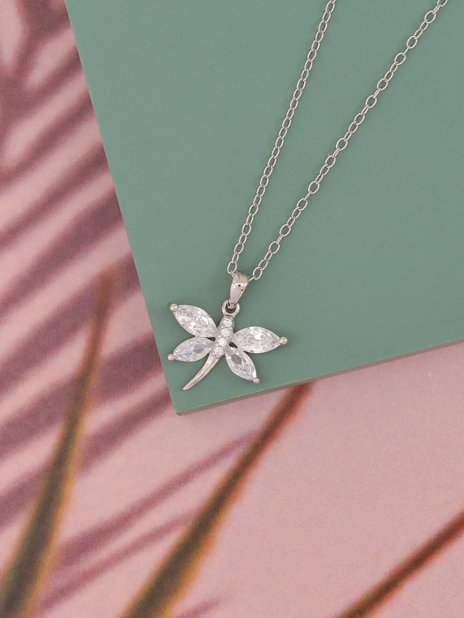 American Diamond Butterfly Necklace In 925 Silver