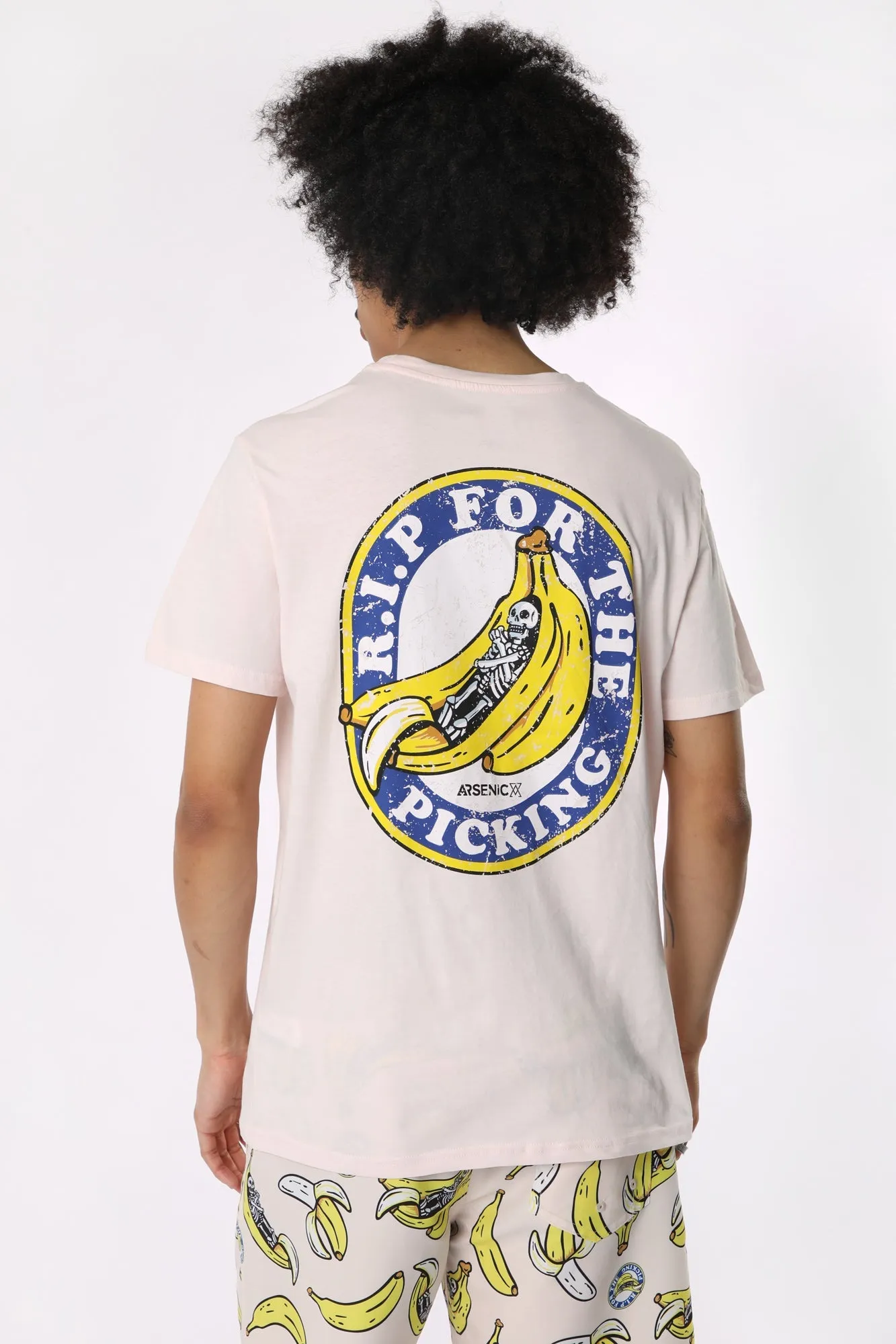 Arsenic Mens Graphic Tees Featuring a Unique Banana Skeleton Design