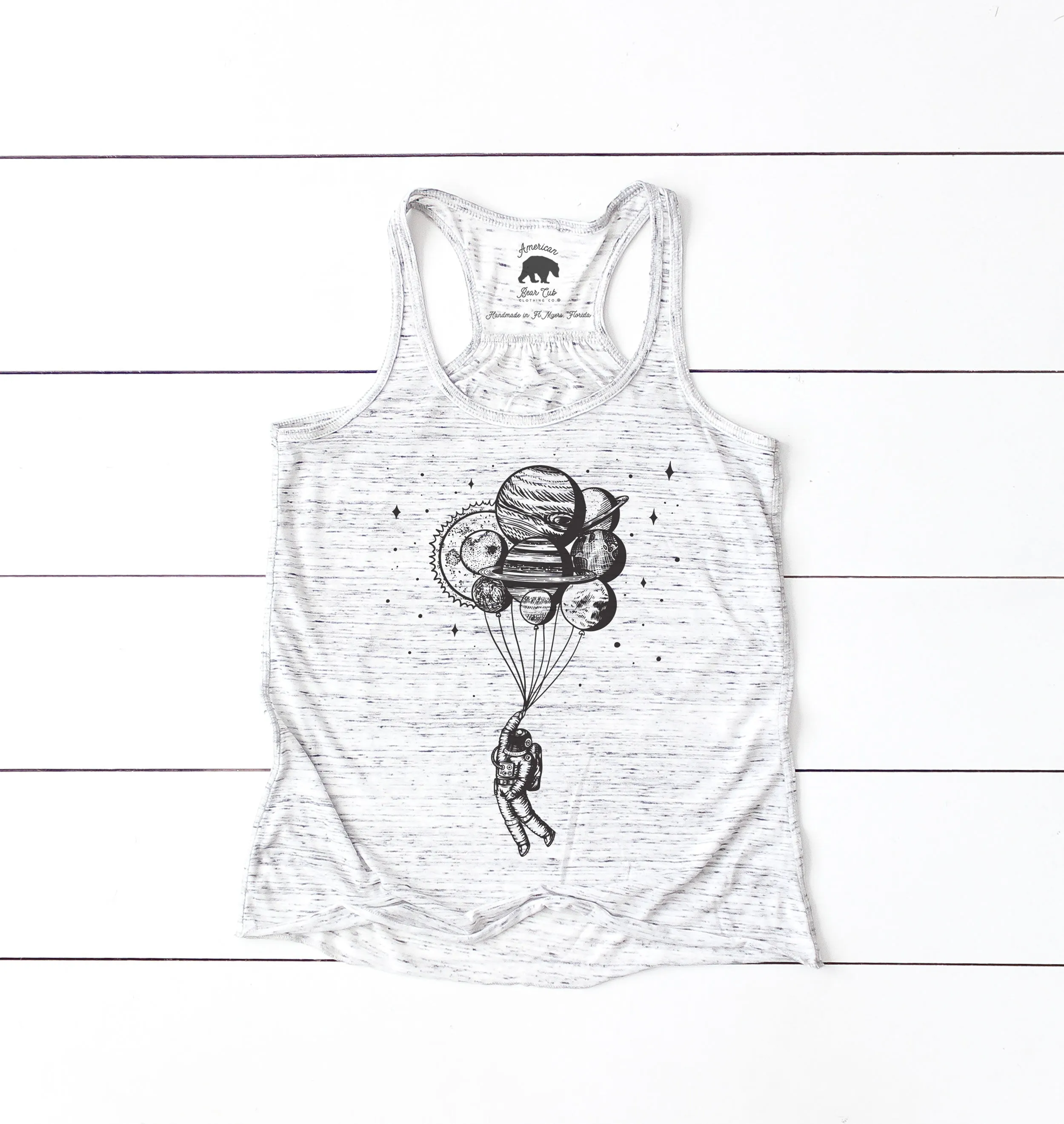 Astronaut Balloon Planets flowy racerback tank tops