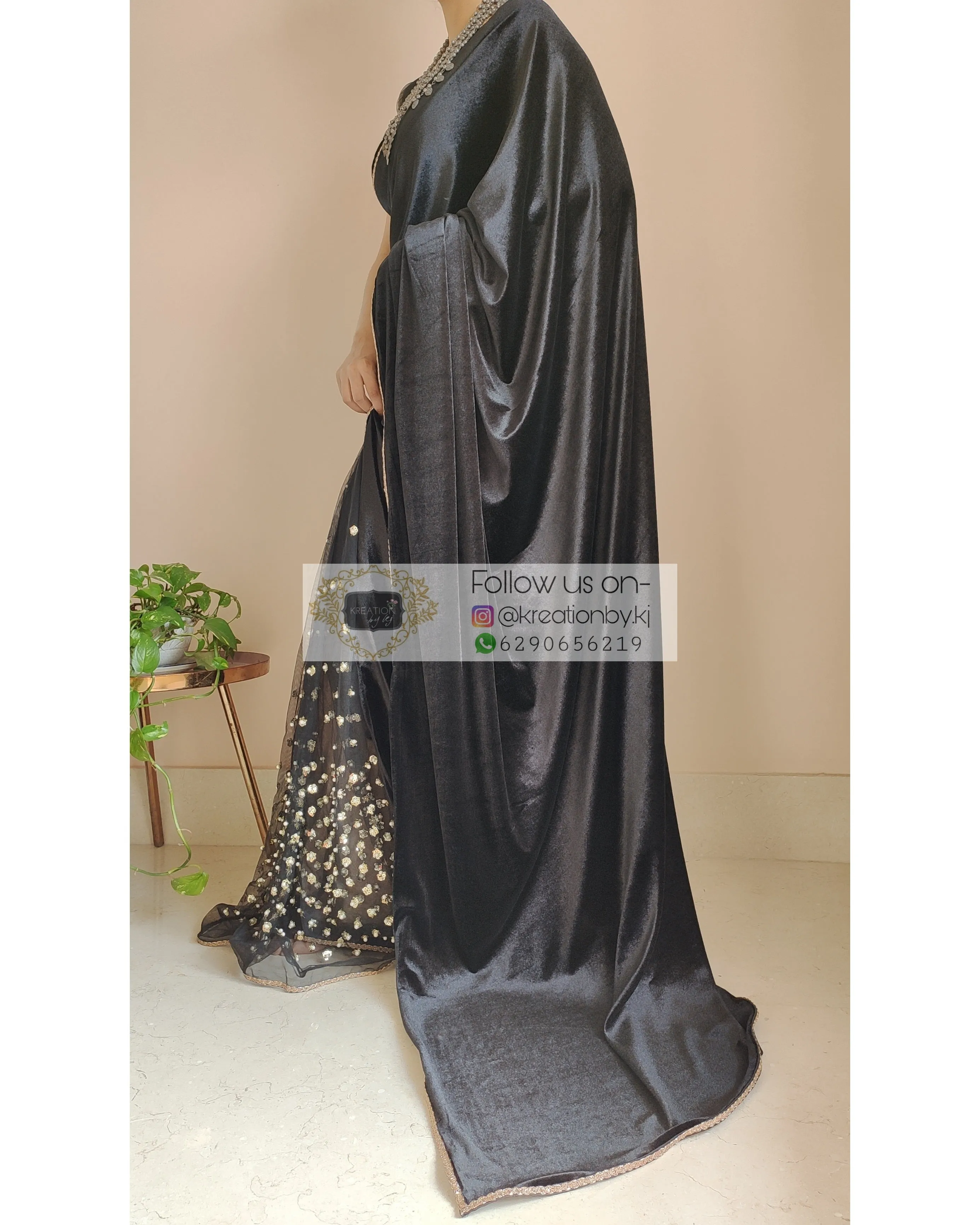 Black Velvet And Net Embellished Saree