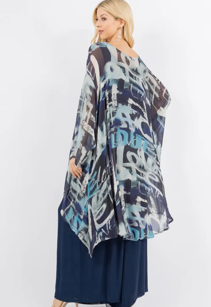 Blue Calms Me Mosaic hi-low Tunic Top Boho Hippie Chic Resort Wear Sml-10X