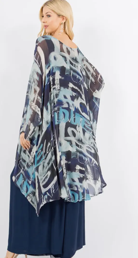 Blue Calms Me Mosaic hi-low Tunic Top Boho Hippie Chic Resort Wear Sml-10X