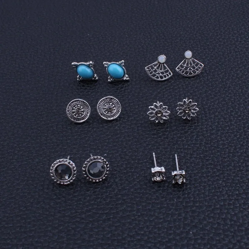 Bohemian Metallic Silver Stud Earrings