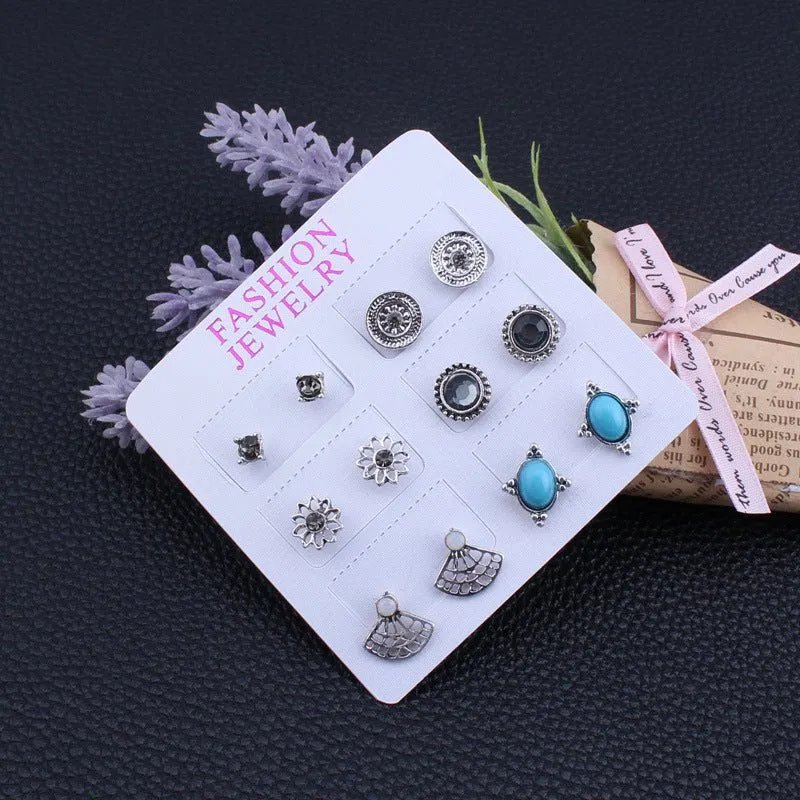 Bohemian Metallic Silver Stud Earrings