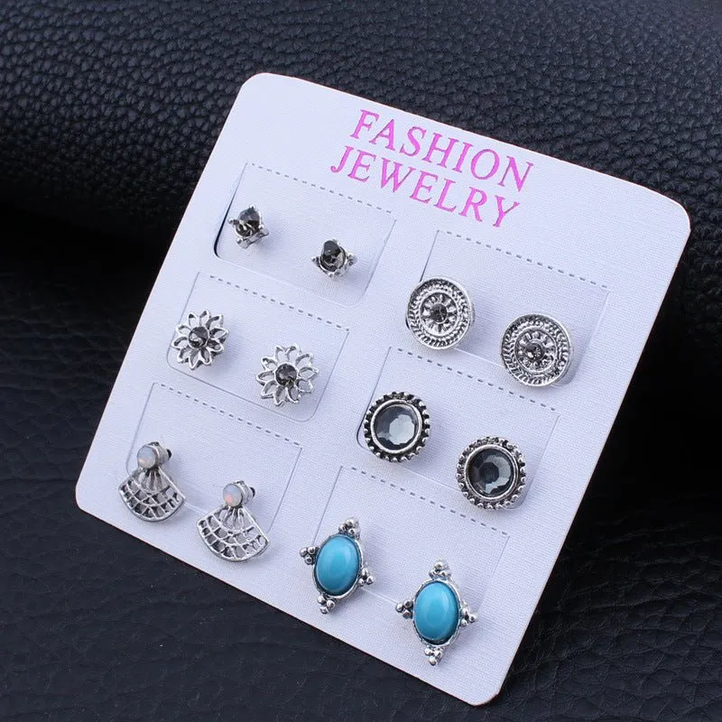 Bohemian Metallic Silver Stud Earrings