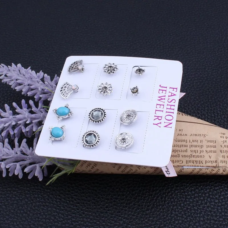 Bohemian Metallic Silver Stud Earrings