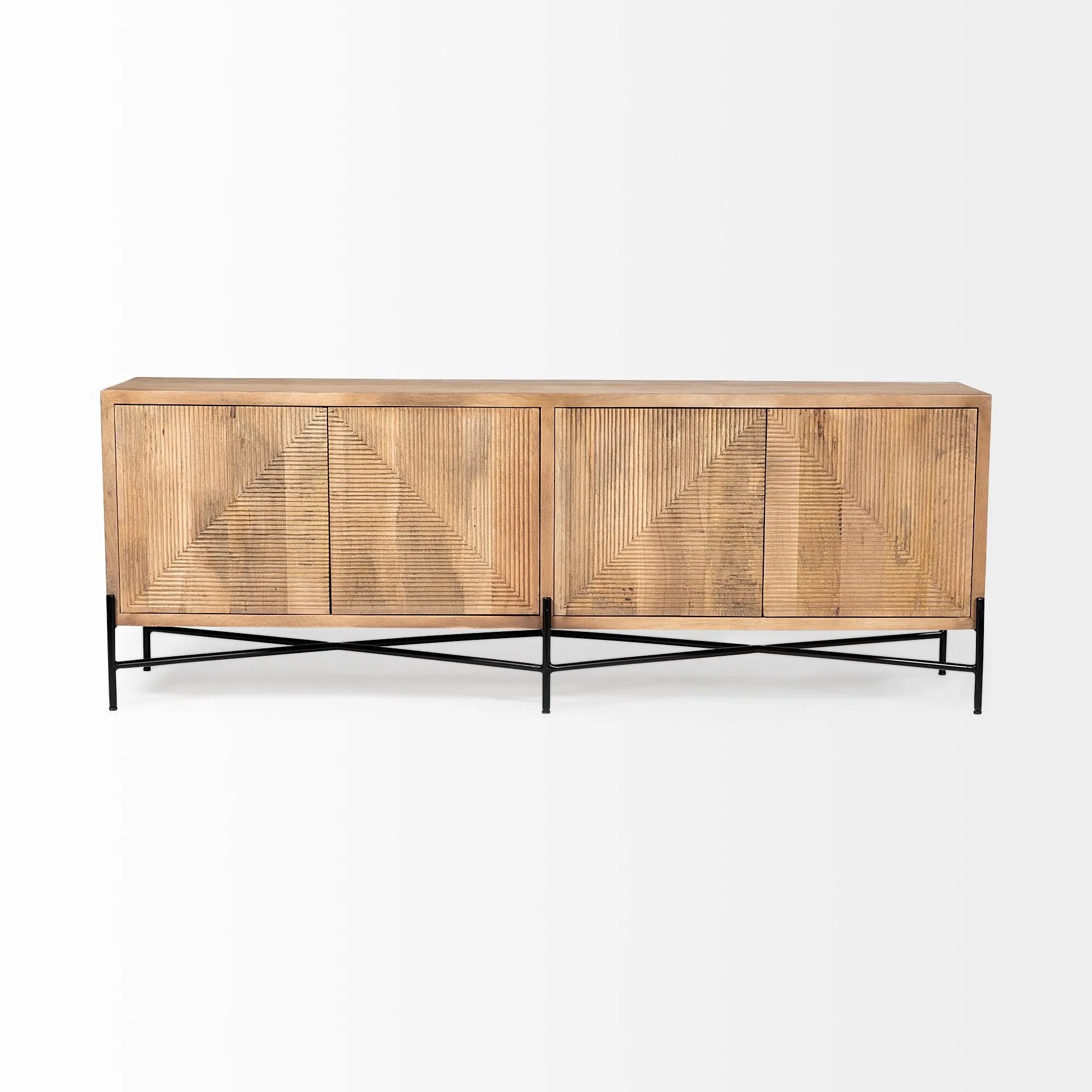 Brown Solid Mango Wood Finish Sideboard With 4 Cabinet Doors