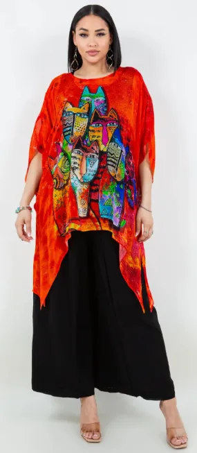 Cats Meow Oversize Tunic Top Lagenlook Boho Hippie Chic SML-6X 