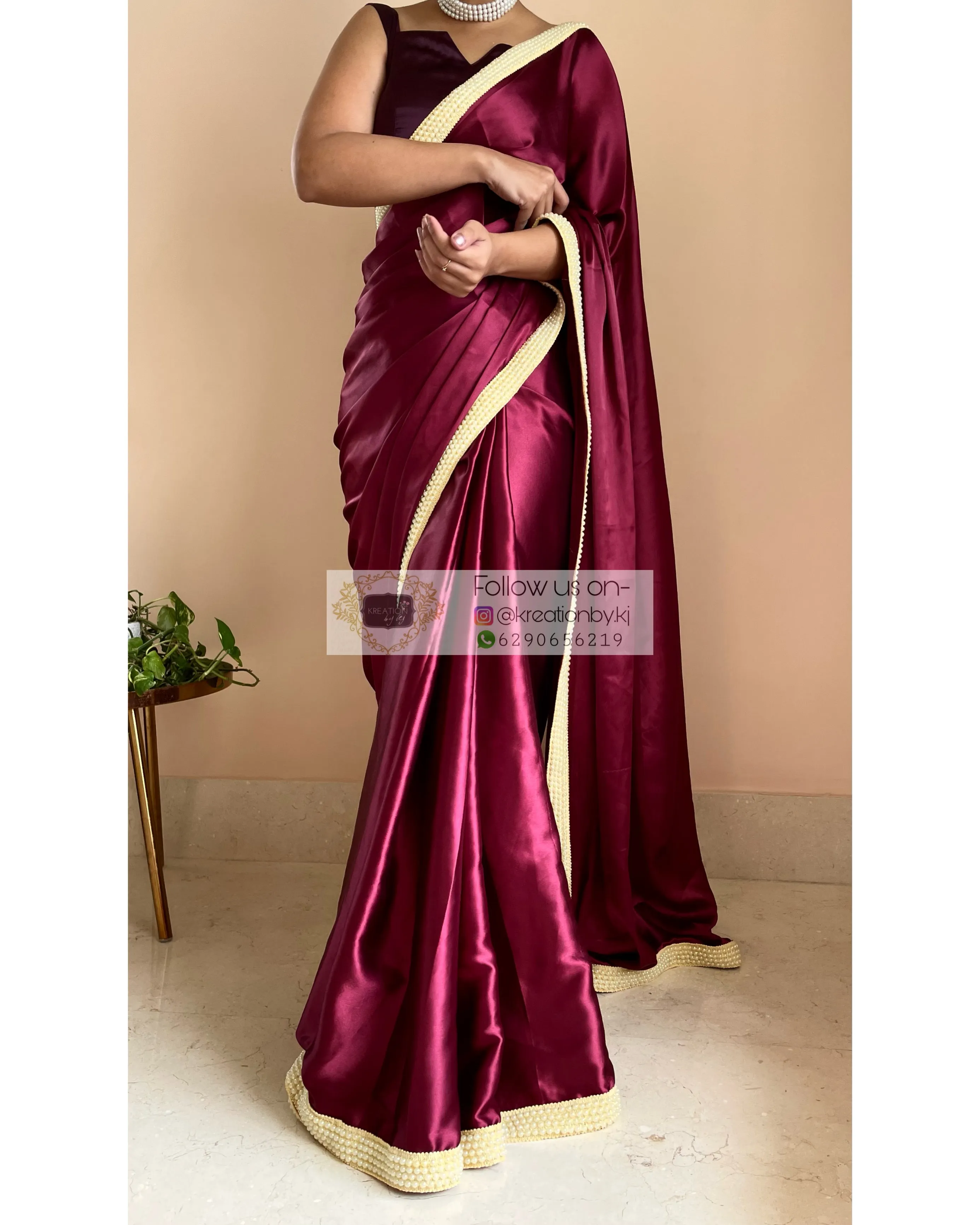 Cherry Wine Mother Of Pearl Saree