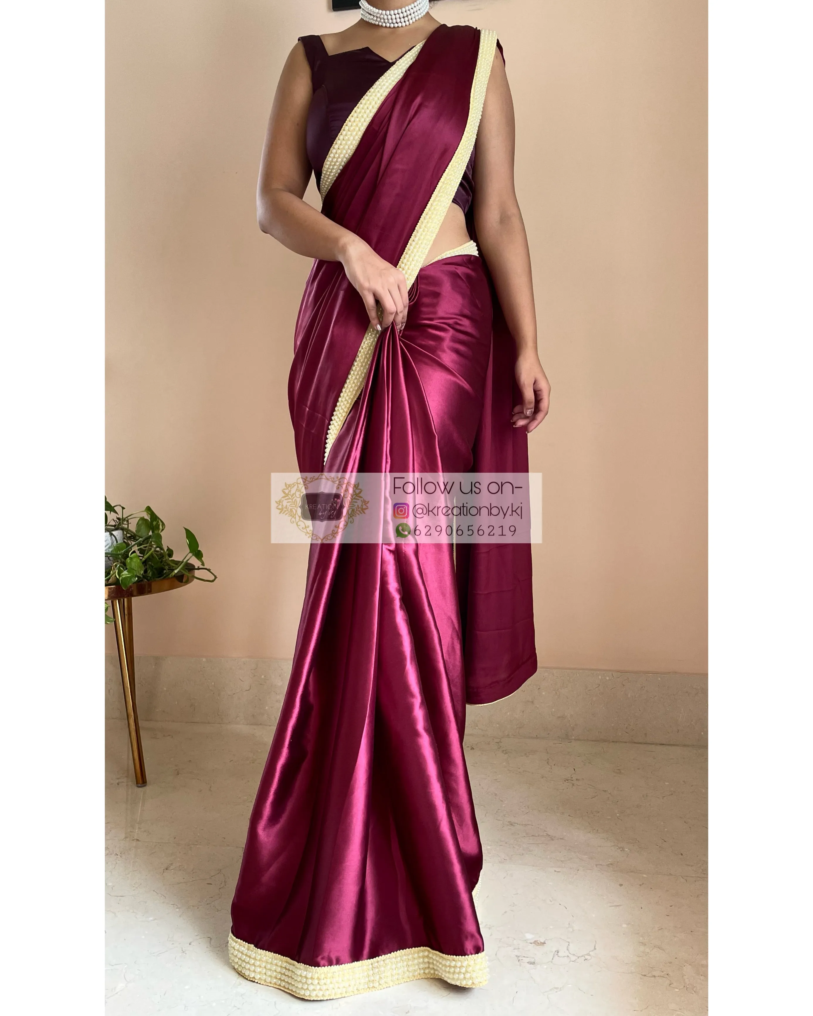 Cherry Wine Mother Of Pearl Saree