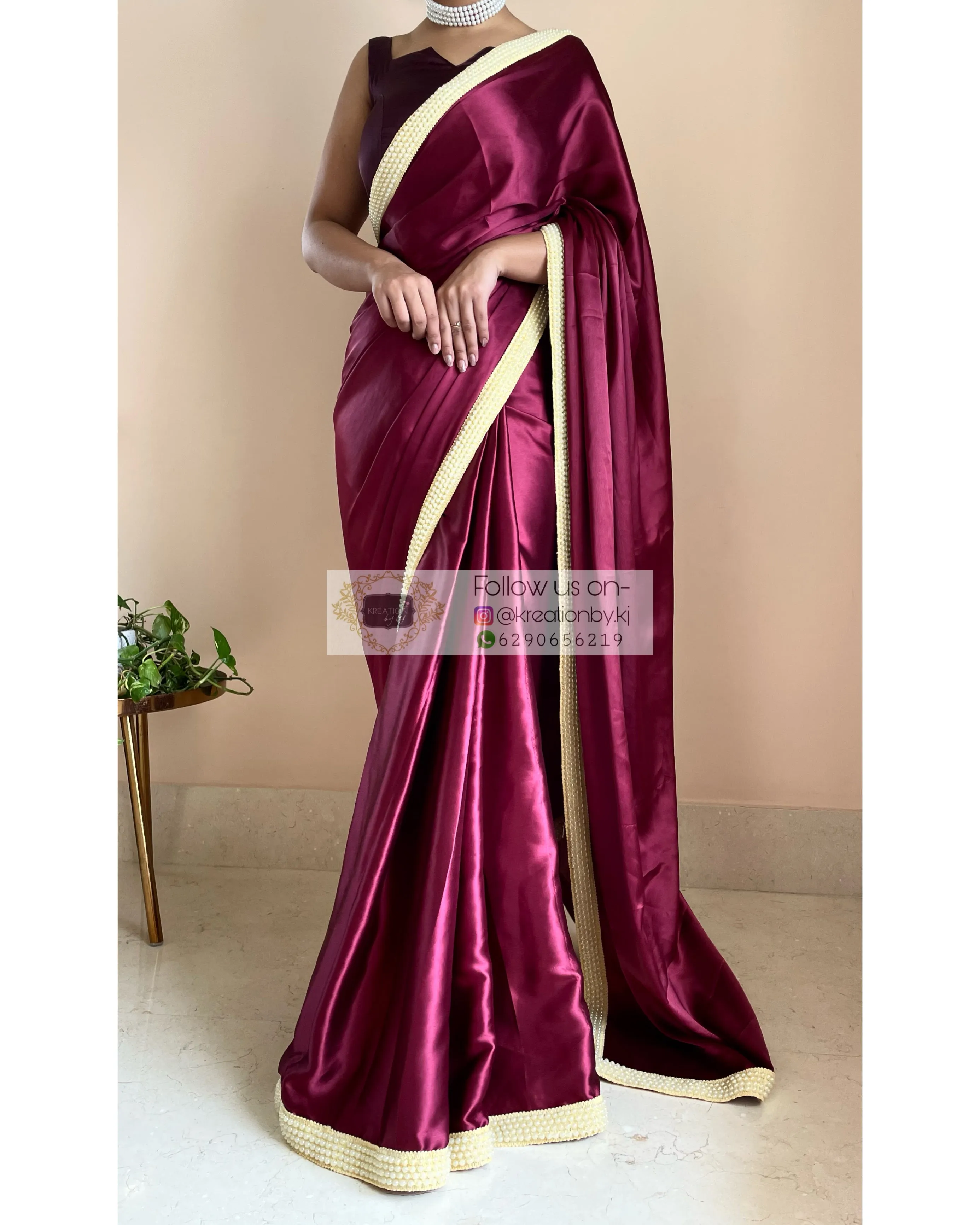 Cherry Wine Mother Of Pearl Saree