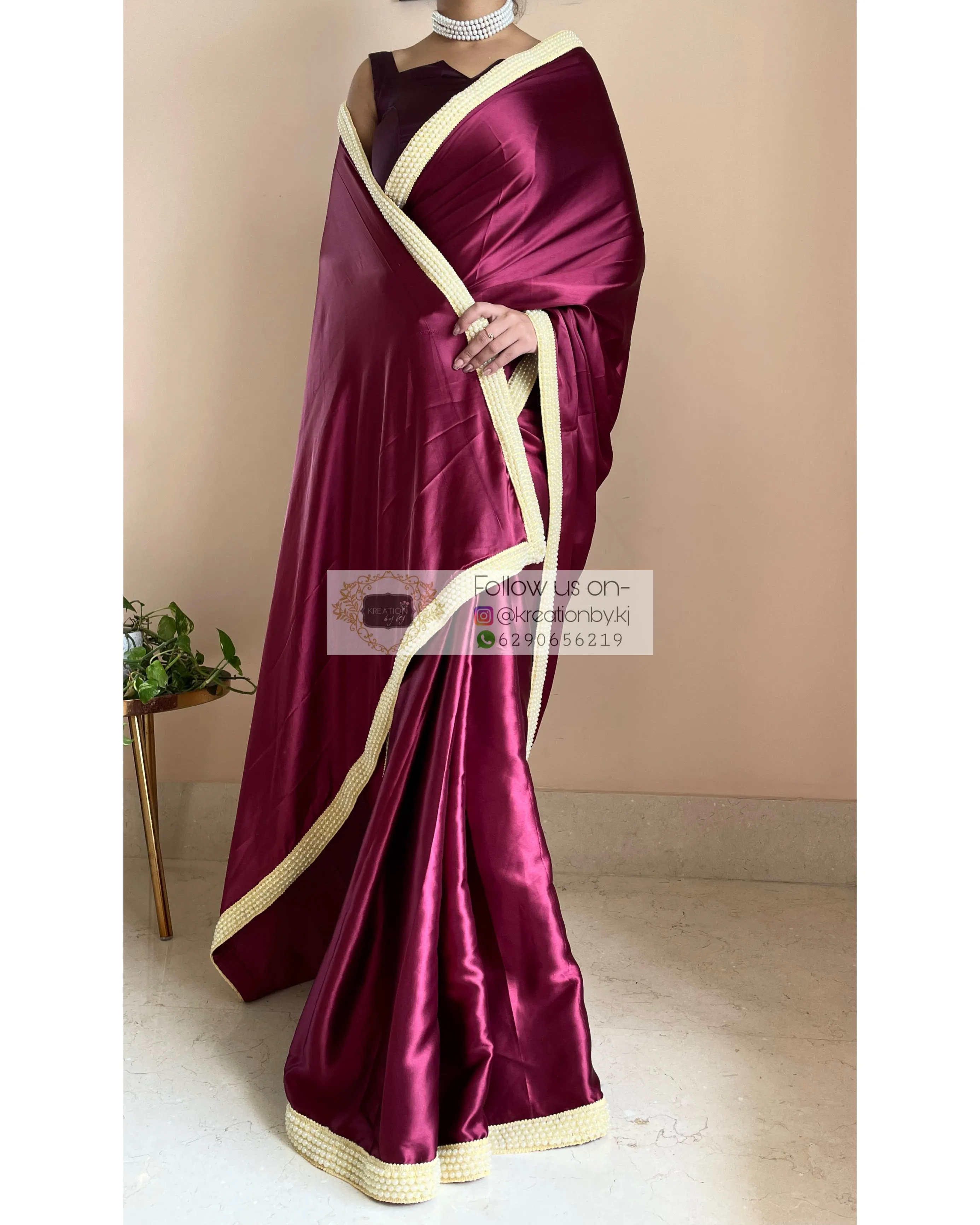 Cherry Wine Mother Of Pearl Saree