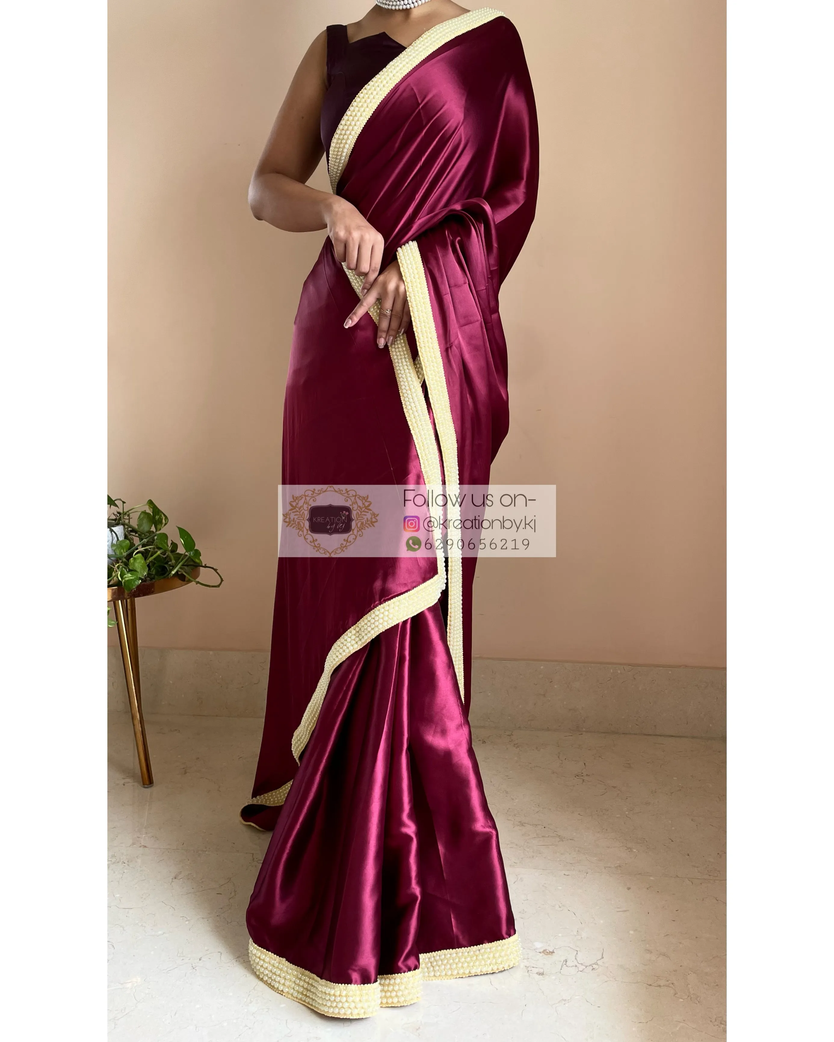 Cherry Wine Mother Of Pearl Saree