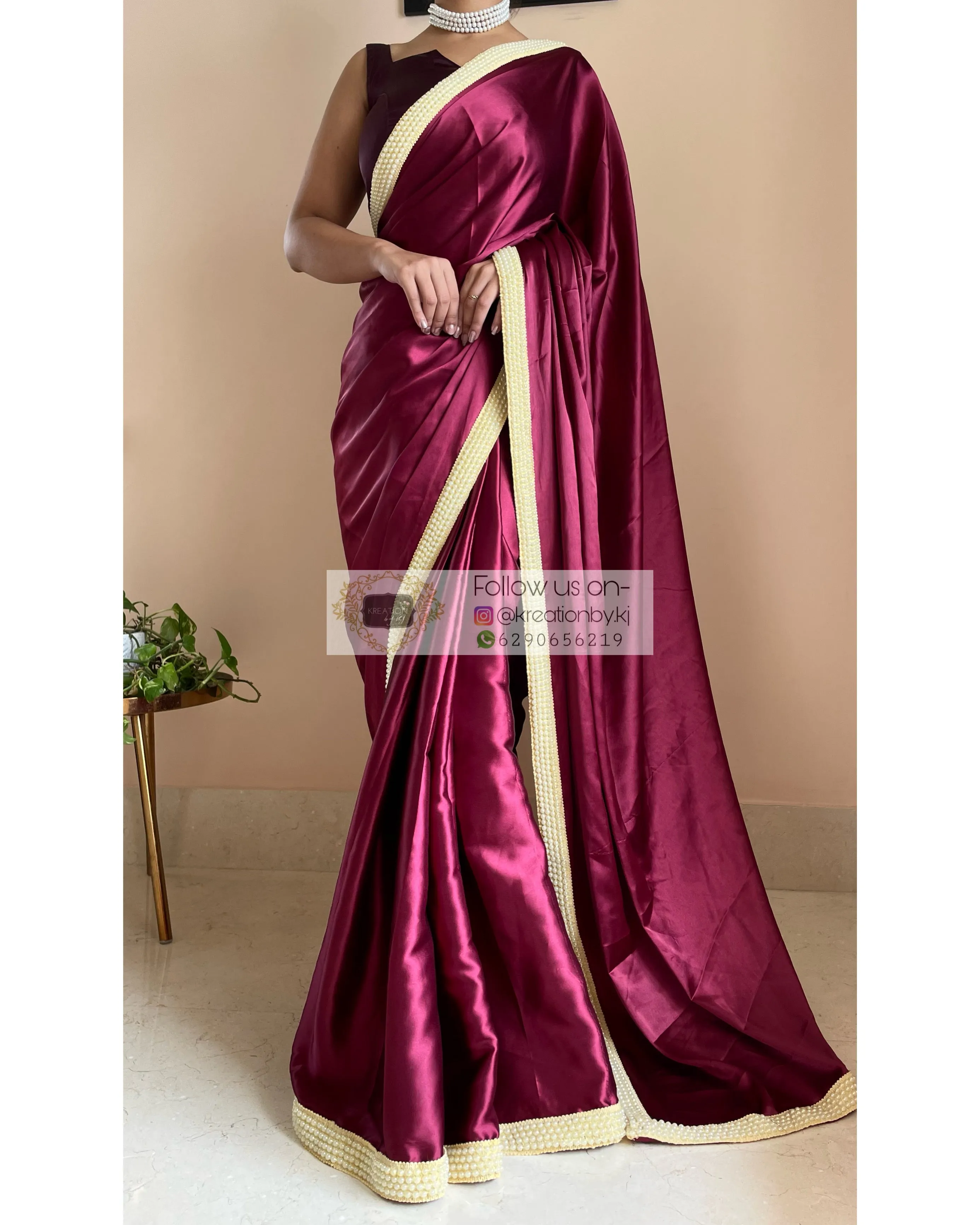 Cherry Wine Mother Of Pearl Saree