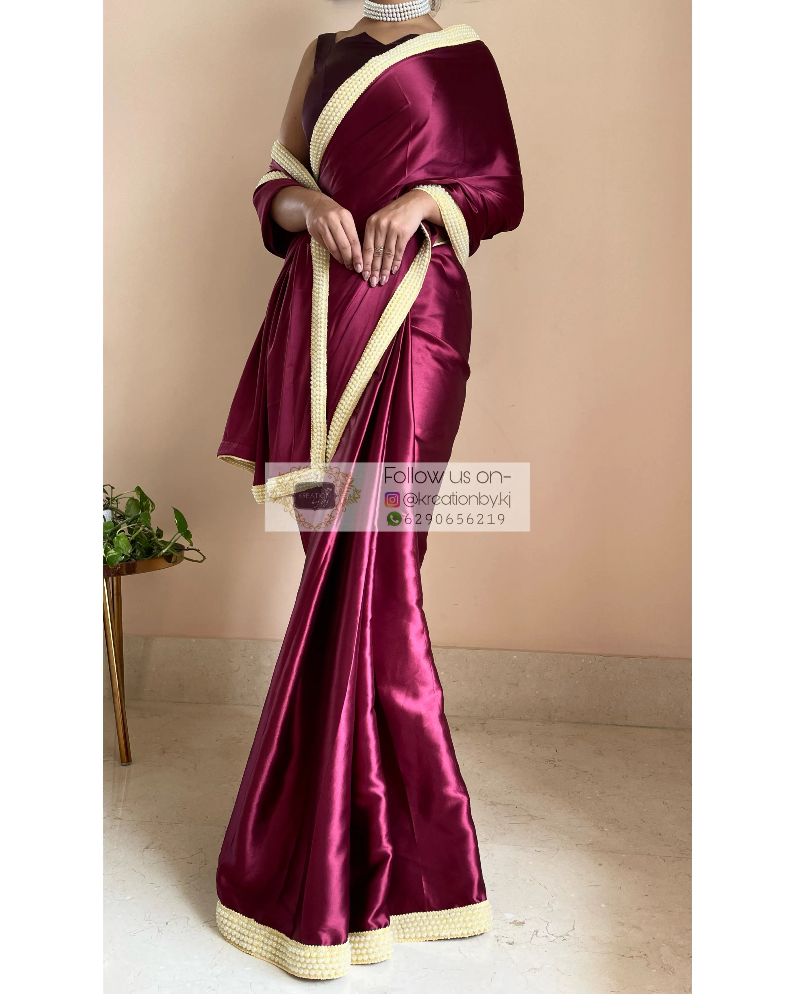 Cherry Wine Mother Of Pearl Saree