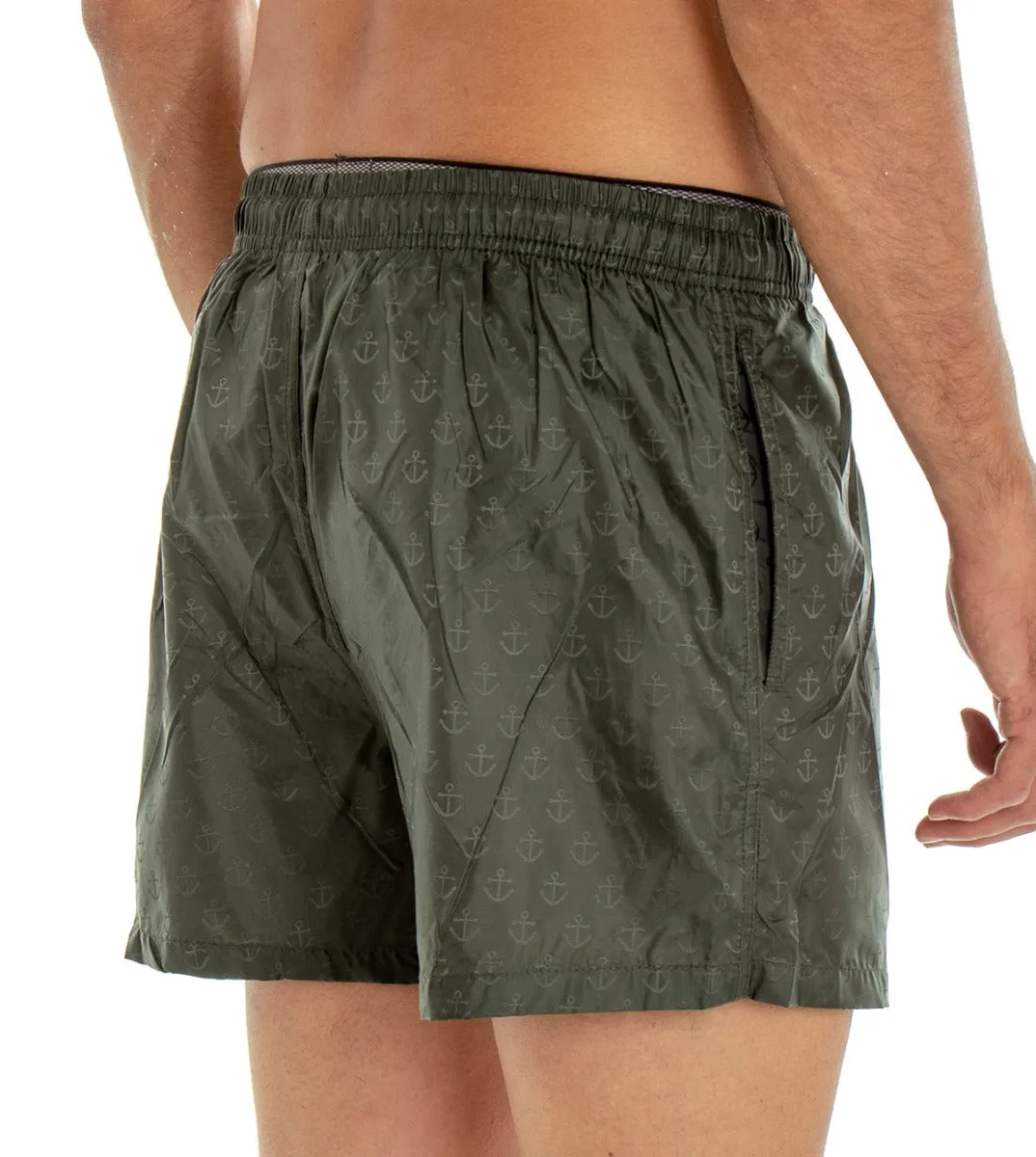 Costume Da Bagno Uomo Boxer Verde Stampa Ancora Elastico GIOSAL-SU1154A