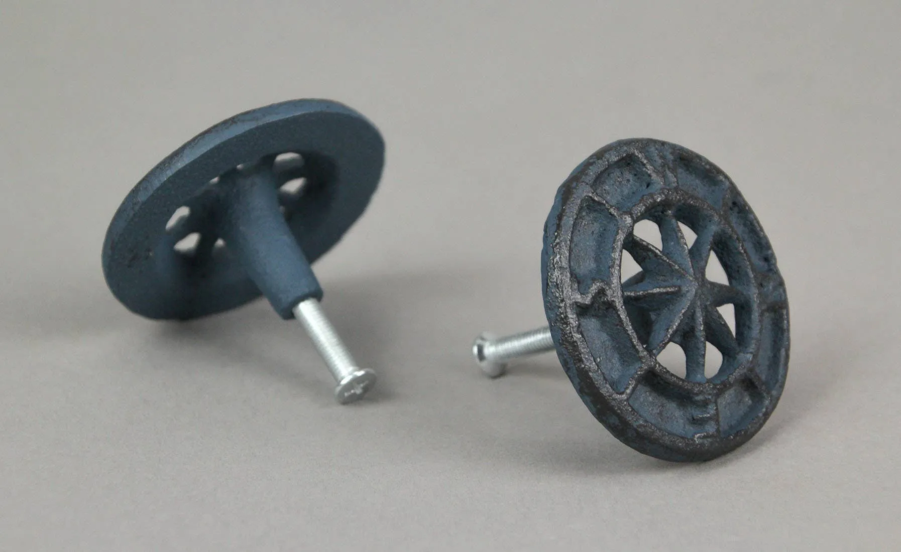 Dark Blue Cast Iron Compass Rose Drawer Pulls