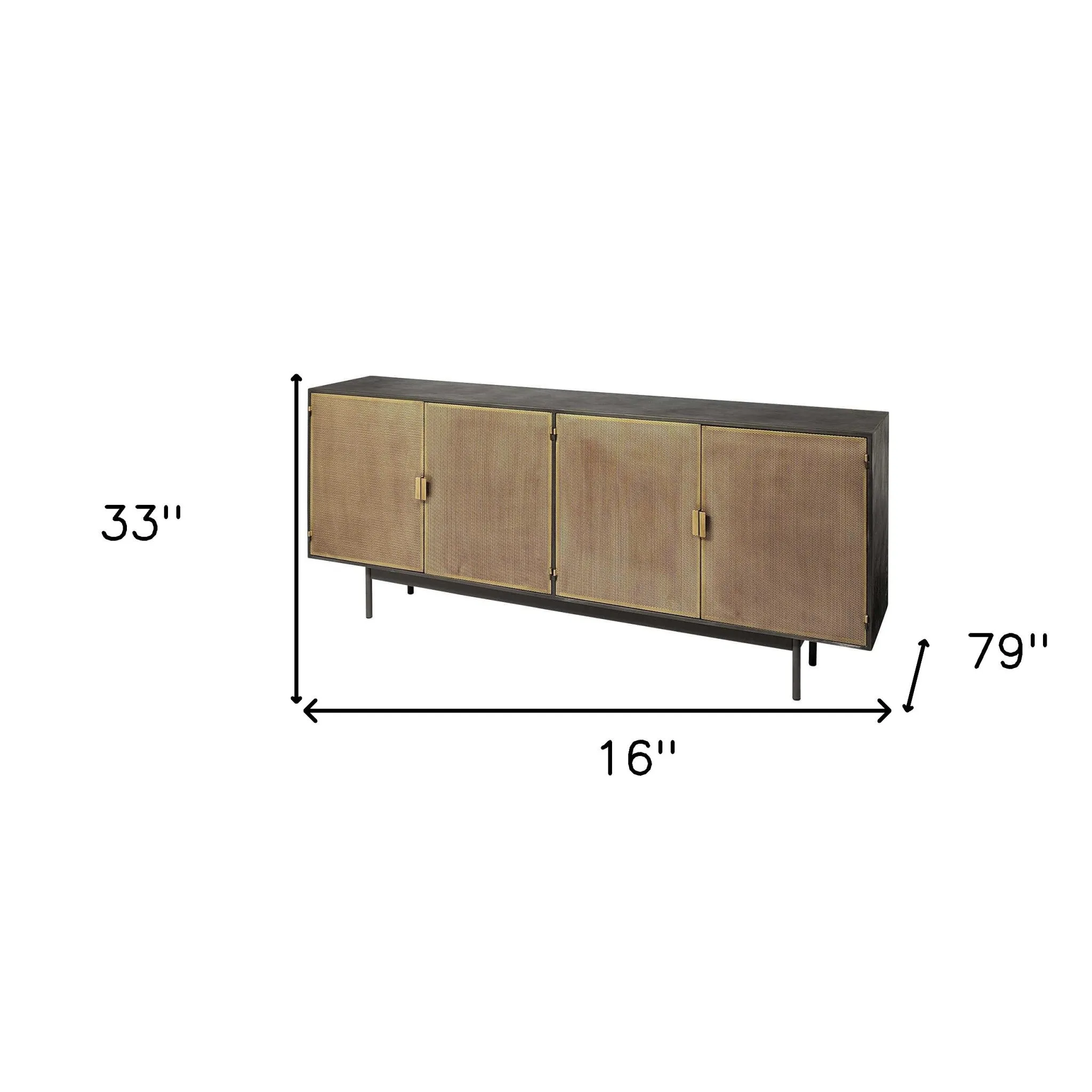 Dark Brown Mango Wood Finish Sideboard With 4 Cabinet Doors