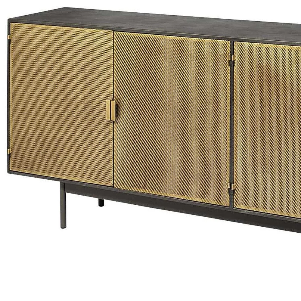 Dark Brown Mango Wood Finish Sideboard With 4 Cabinet Doors