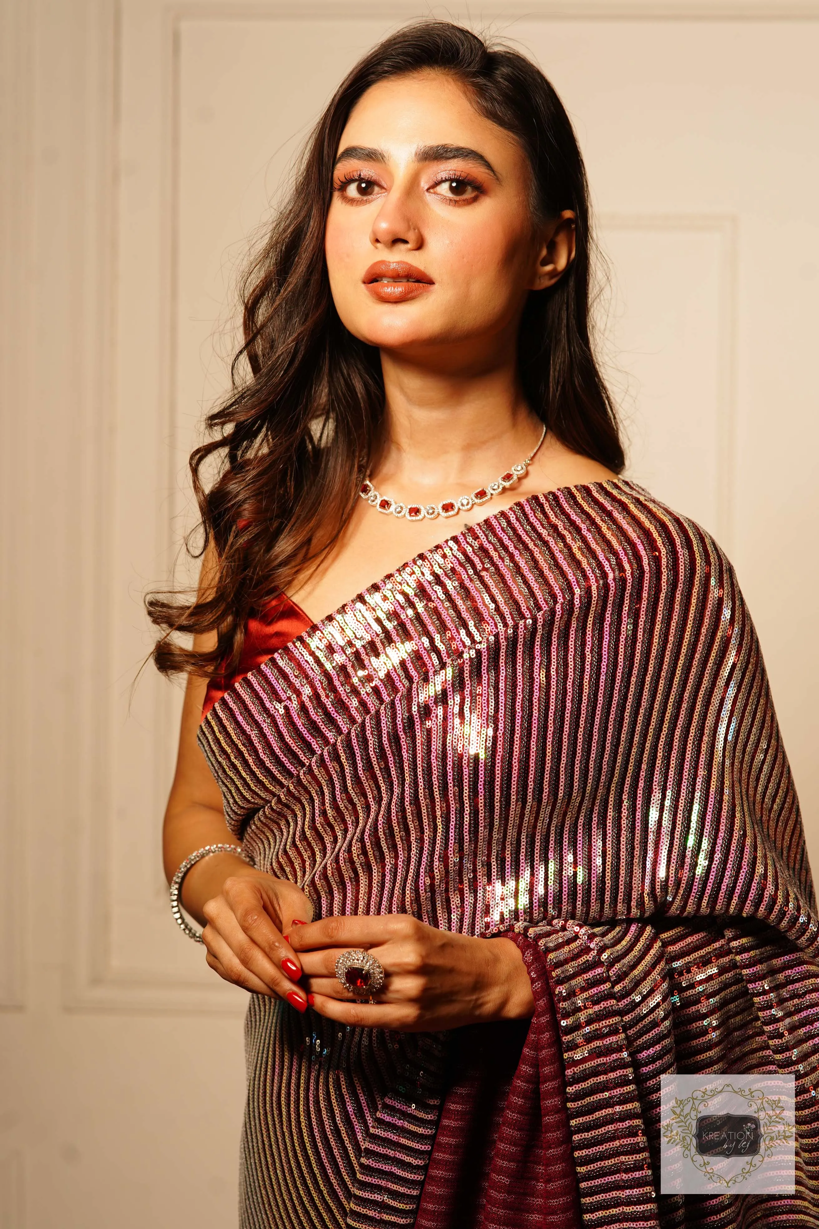 Dazzle Maroon Sequins Half Saree