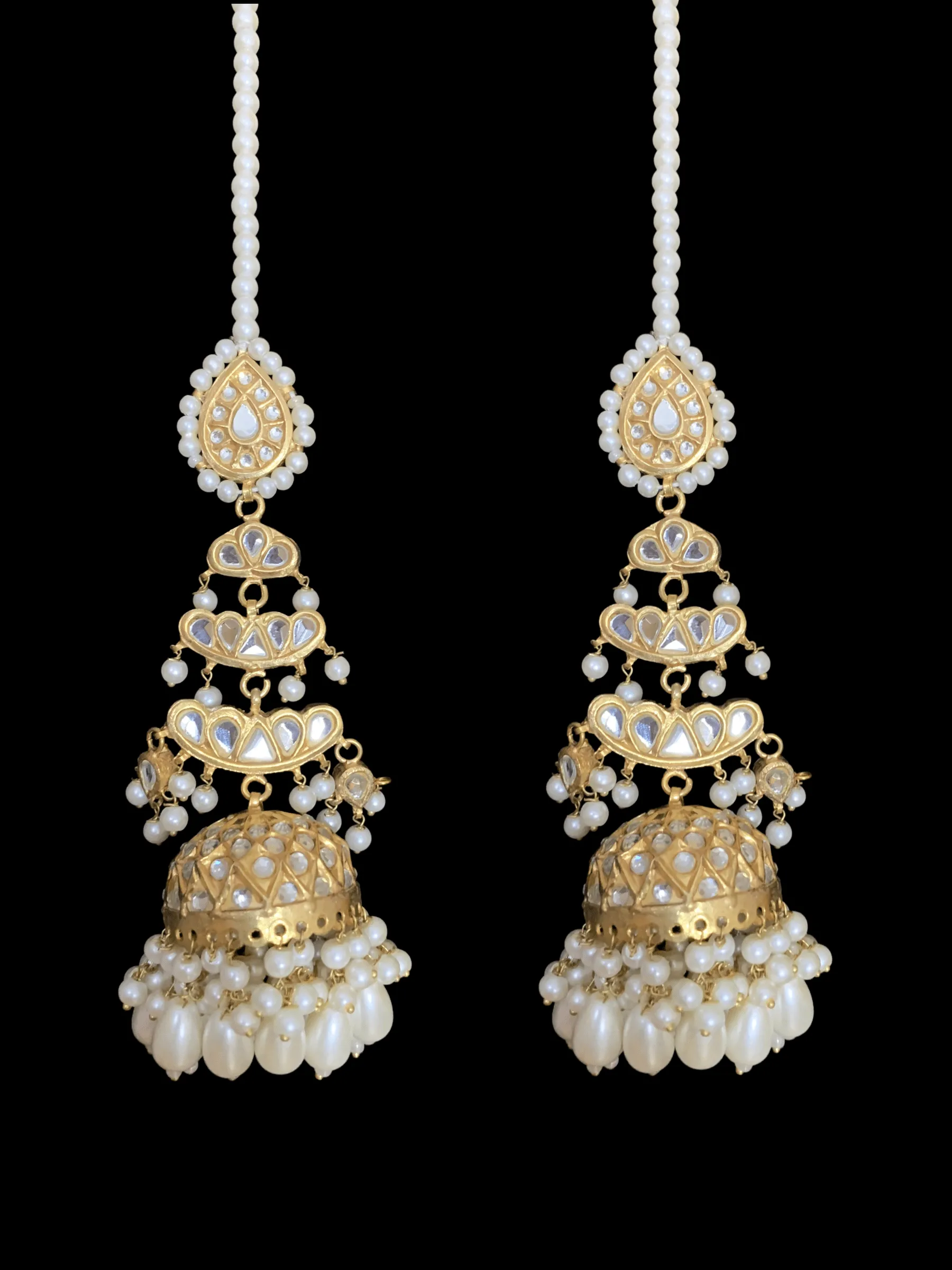 DER339 Hamna kundan layered jhumka in pearls ( SHIPS IN 4 WEEKS )