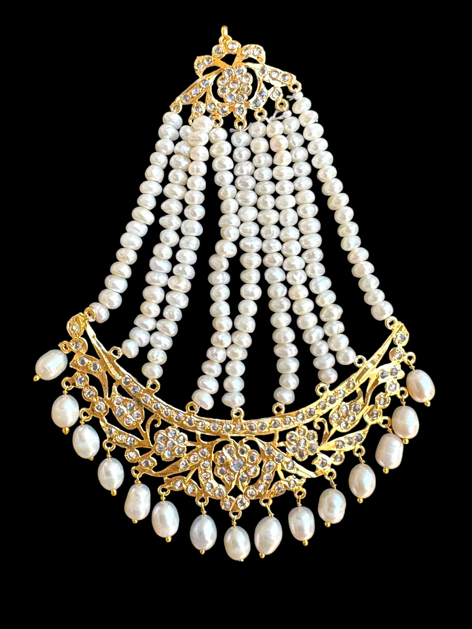 DJHR82 Hyderabadi gold plated jhoomar in fresh water pearls ( SHIPS IN 3 WEEKS)