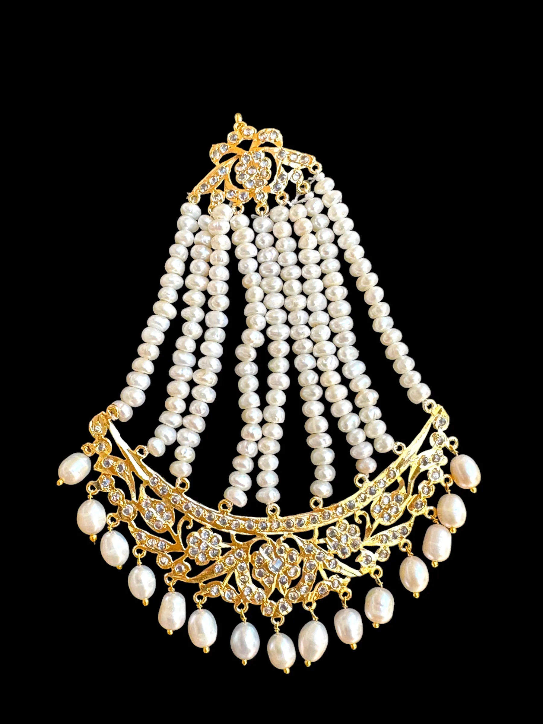 DJHR82 Hyderabadi gold plated jhoomar in fresh water pearls ( SHIPS IN 3 WEEKS)