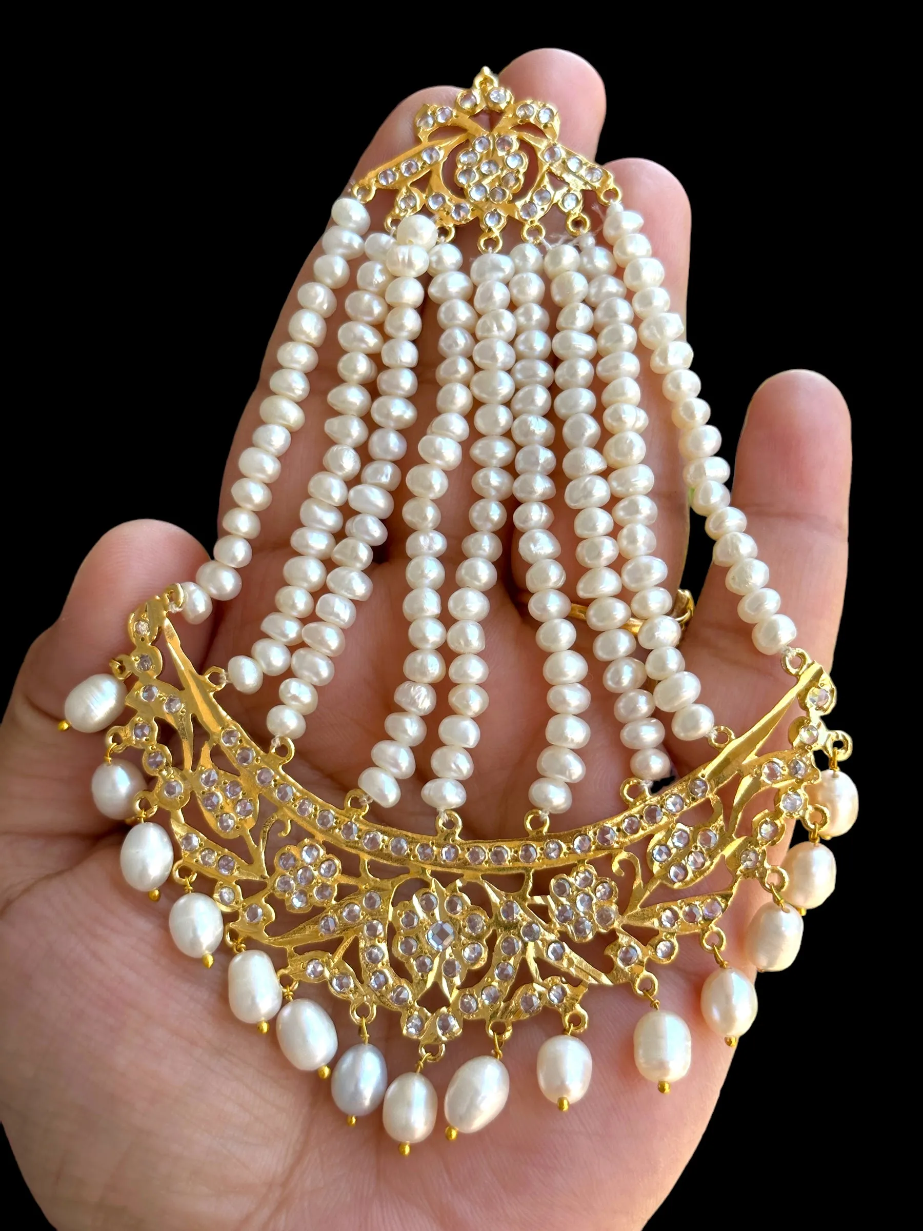 DJHR82 Hyderabadi gold plated jhoomar in fresh water pearls ( SHIPS IN 3 WEEKS)