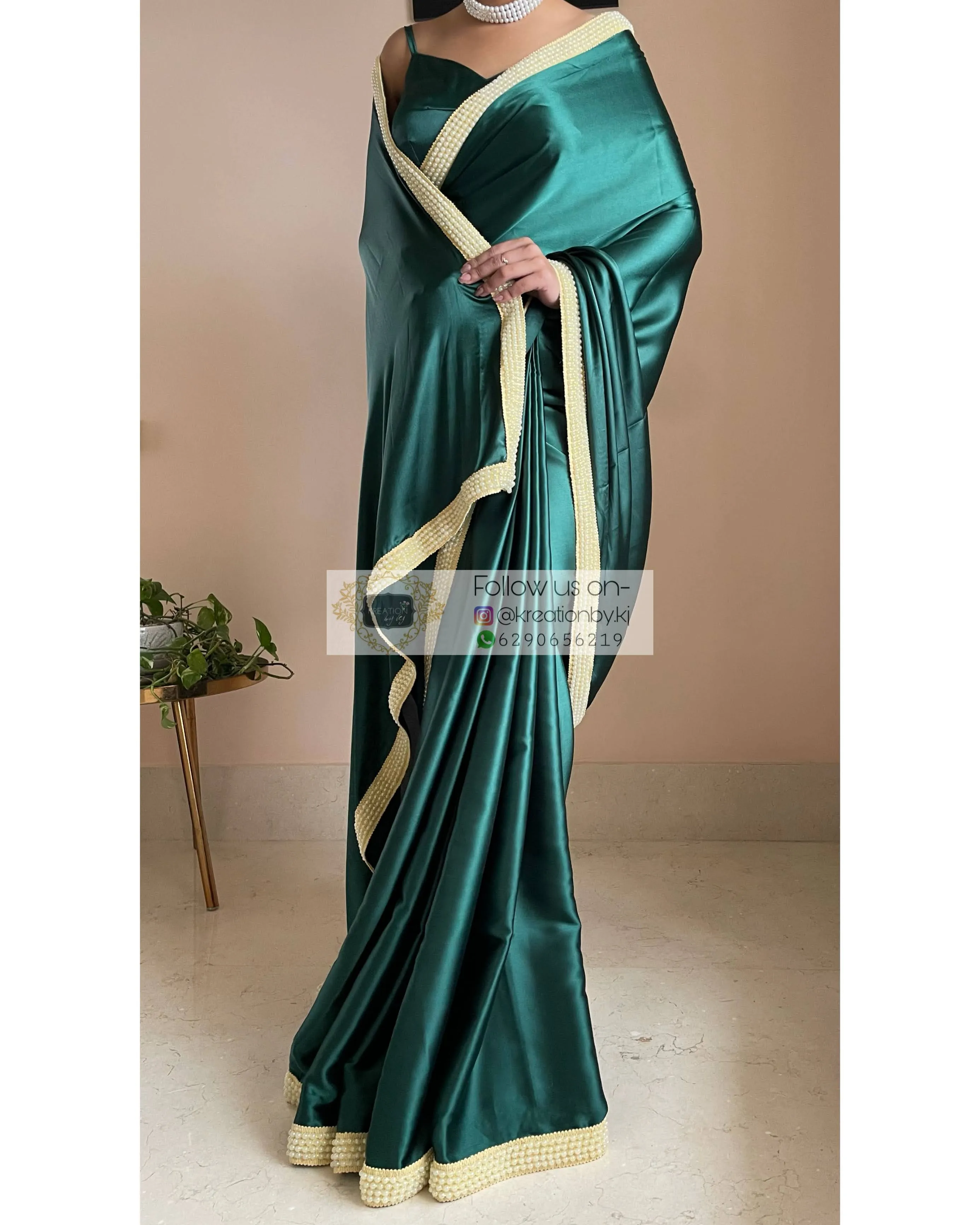 Emerald Green Mother Of Pearl Saree