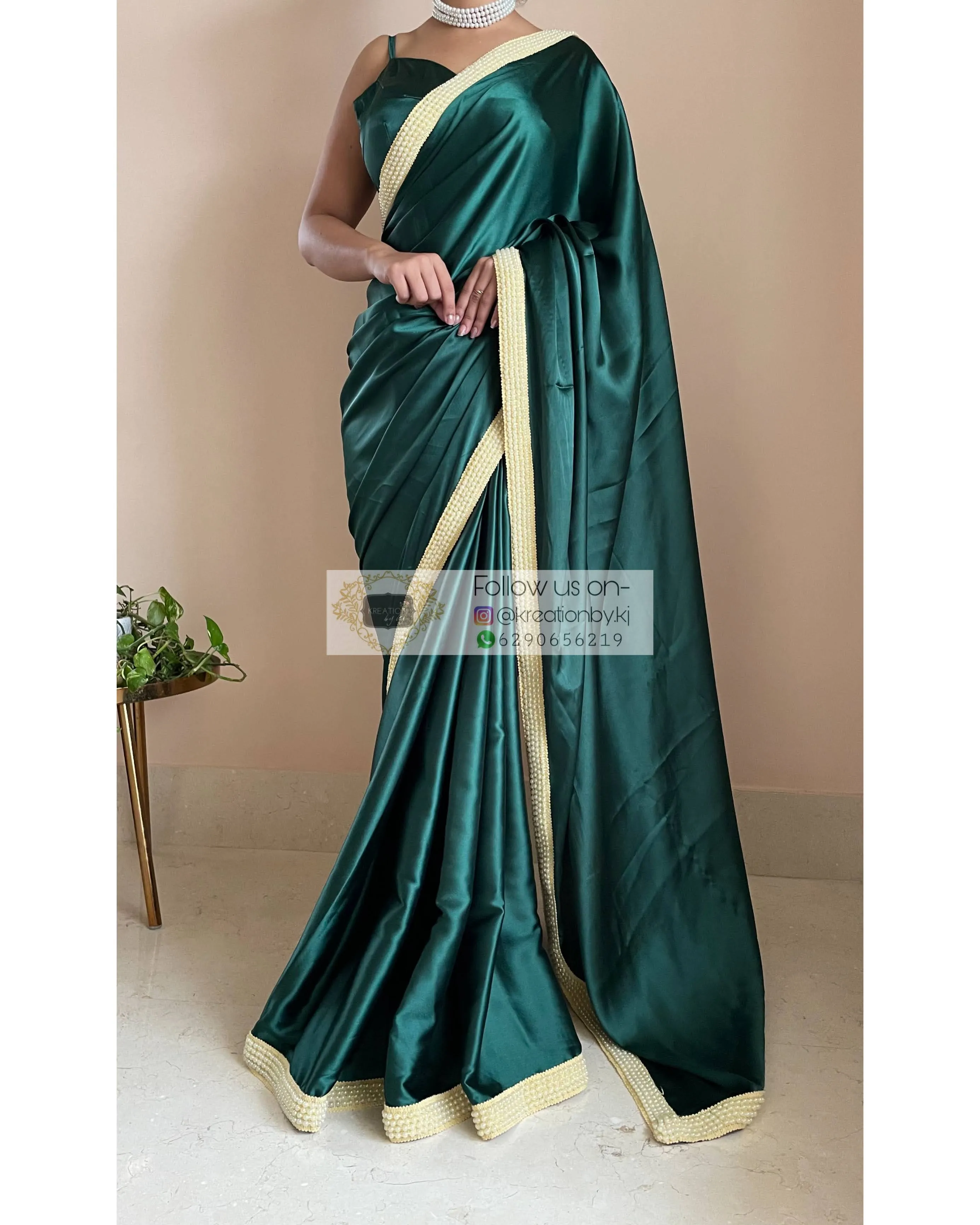 Emerald Green Mother Of Pearl Saree