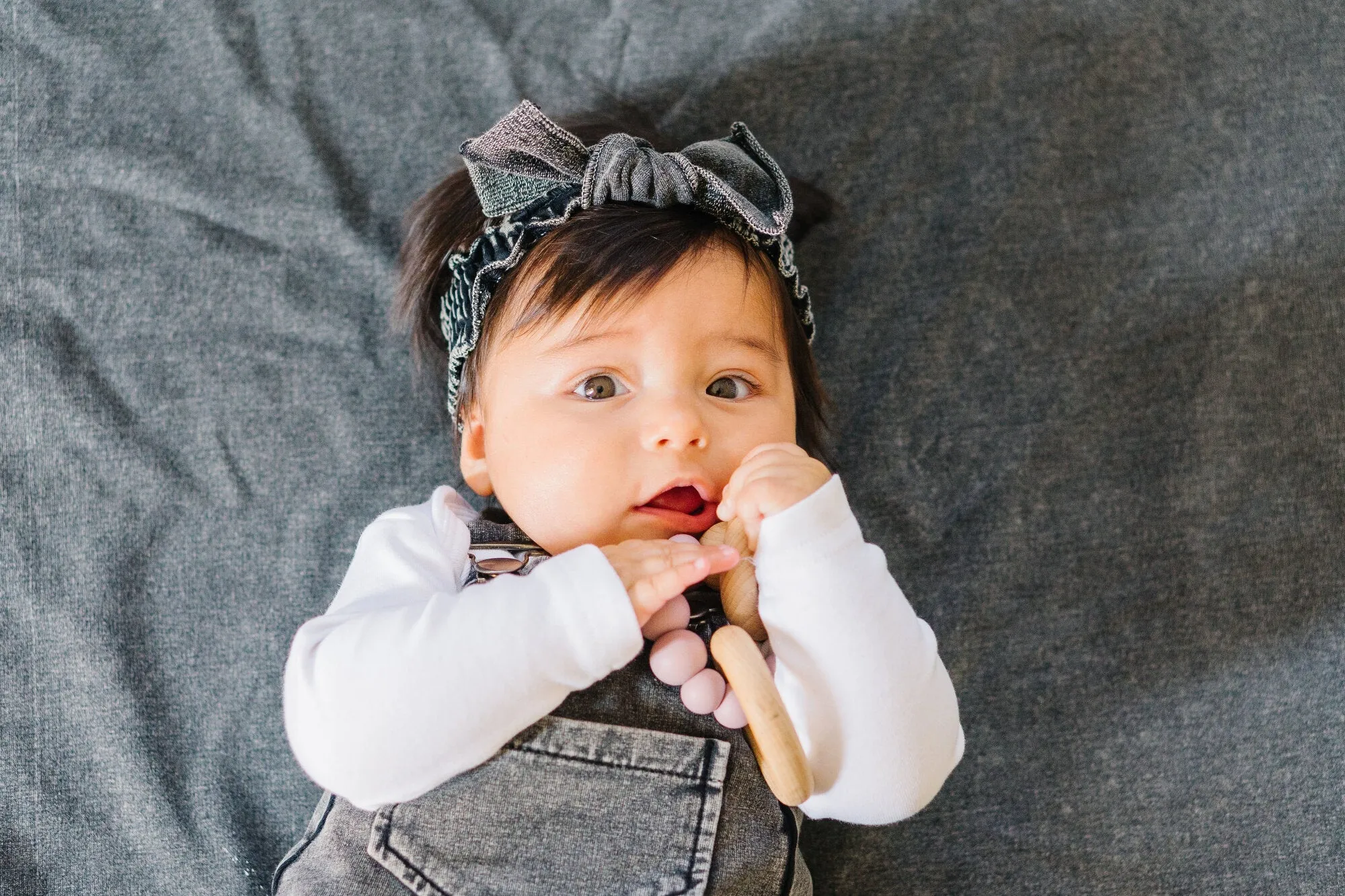 Faux Denim Smocked Headband in Black