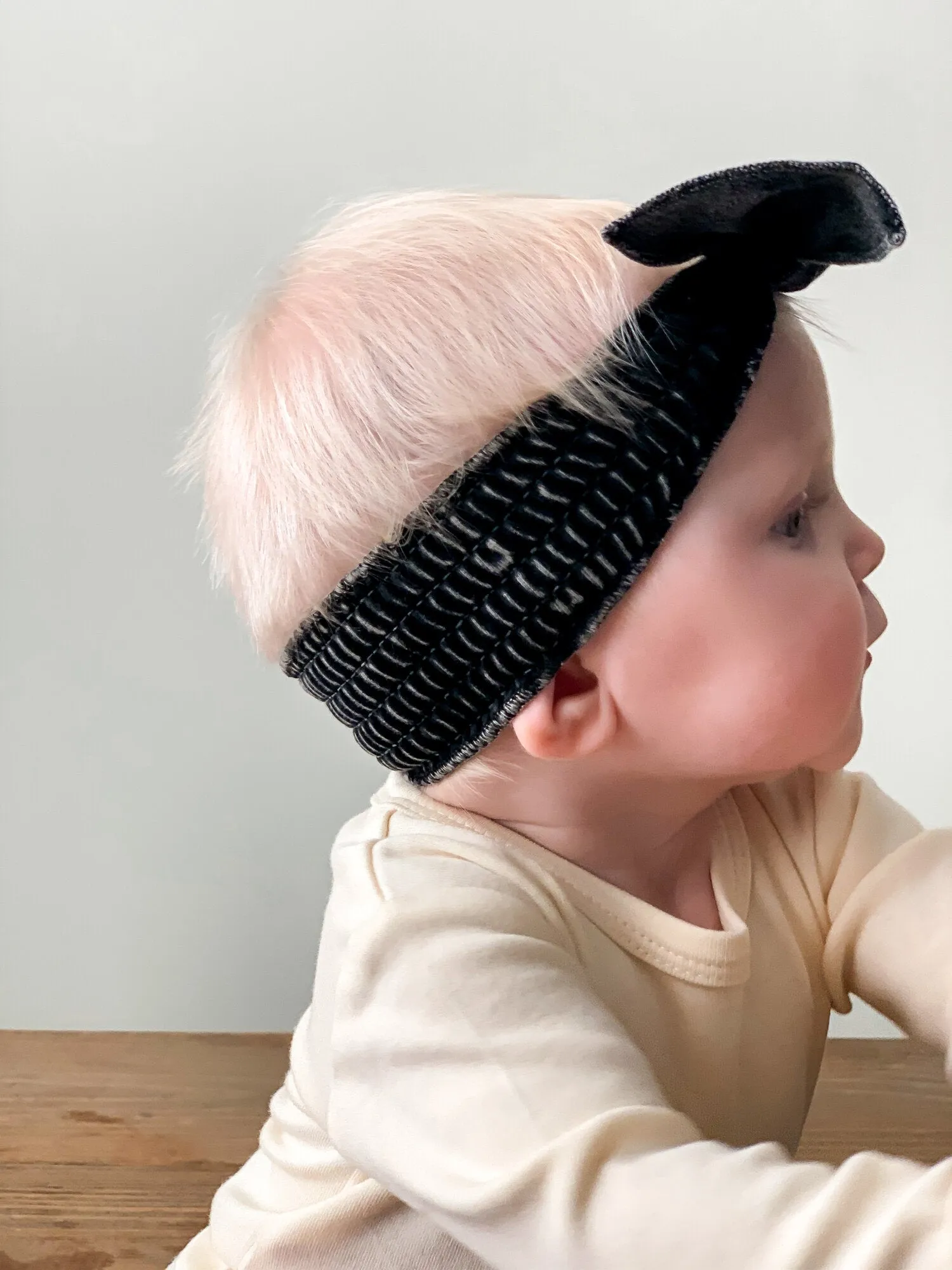 Faux Denim Smocked Headband in Black