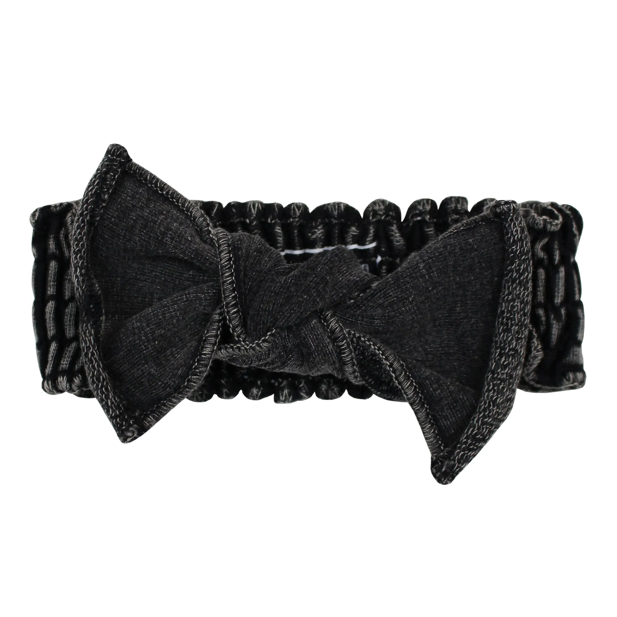 Faux Denim Smocked Headband in Black