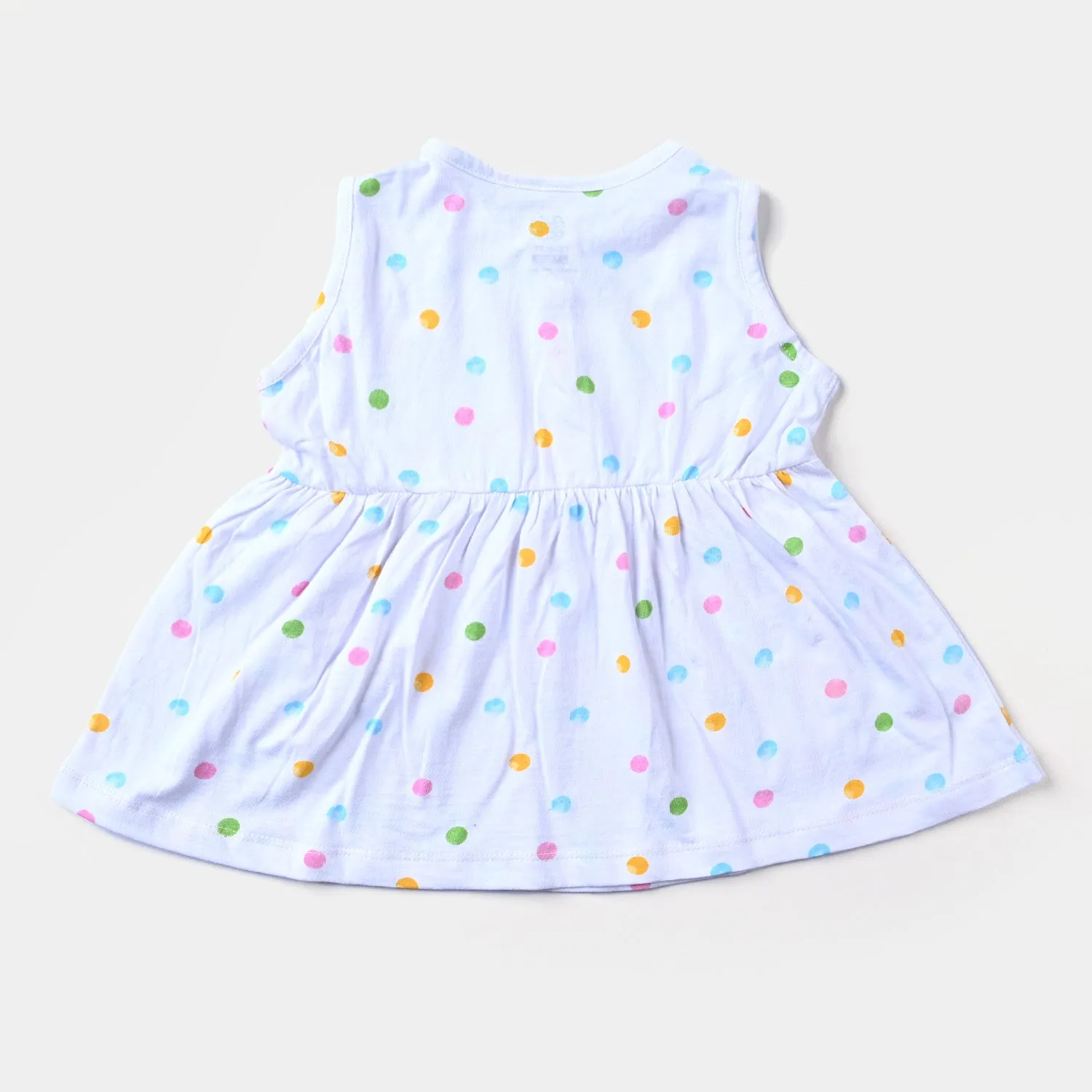 Girls Cotton Terry Knitted Frock Polka Dots-Printed