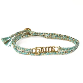 Gold Vermeil Brave Bracelet on Turquoise Mix Cotton Cord