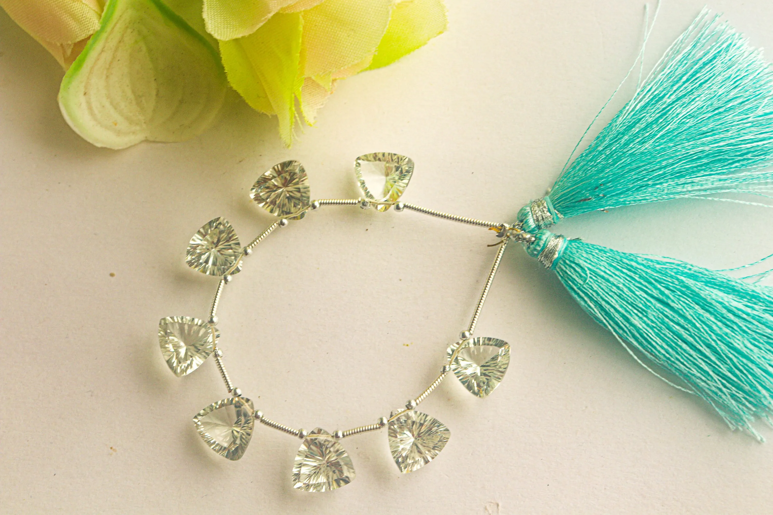 Green Amethyst Trillion Shape Concave Cut Beads