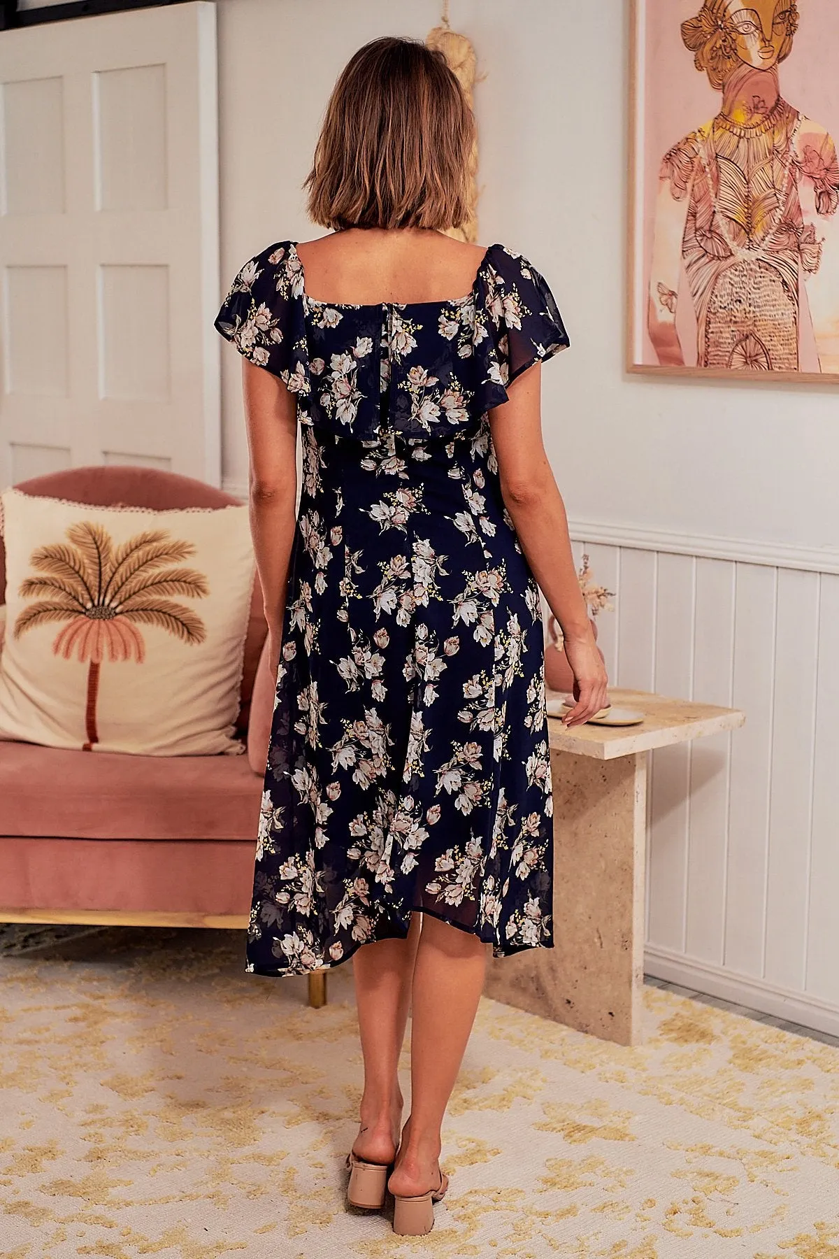 Honey Chiffon Navy Floral Dress