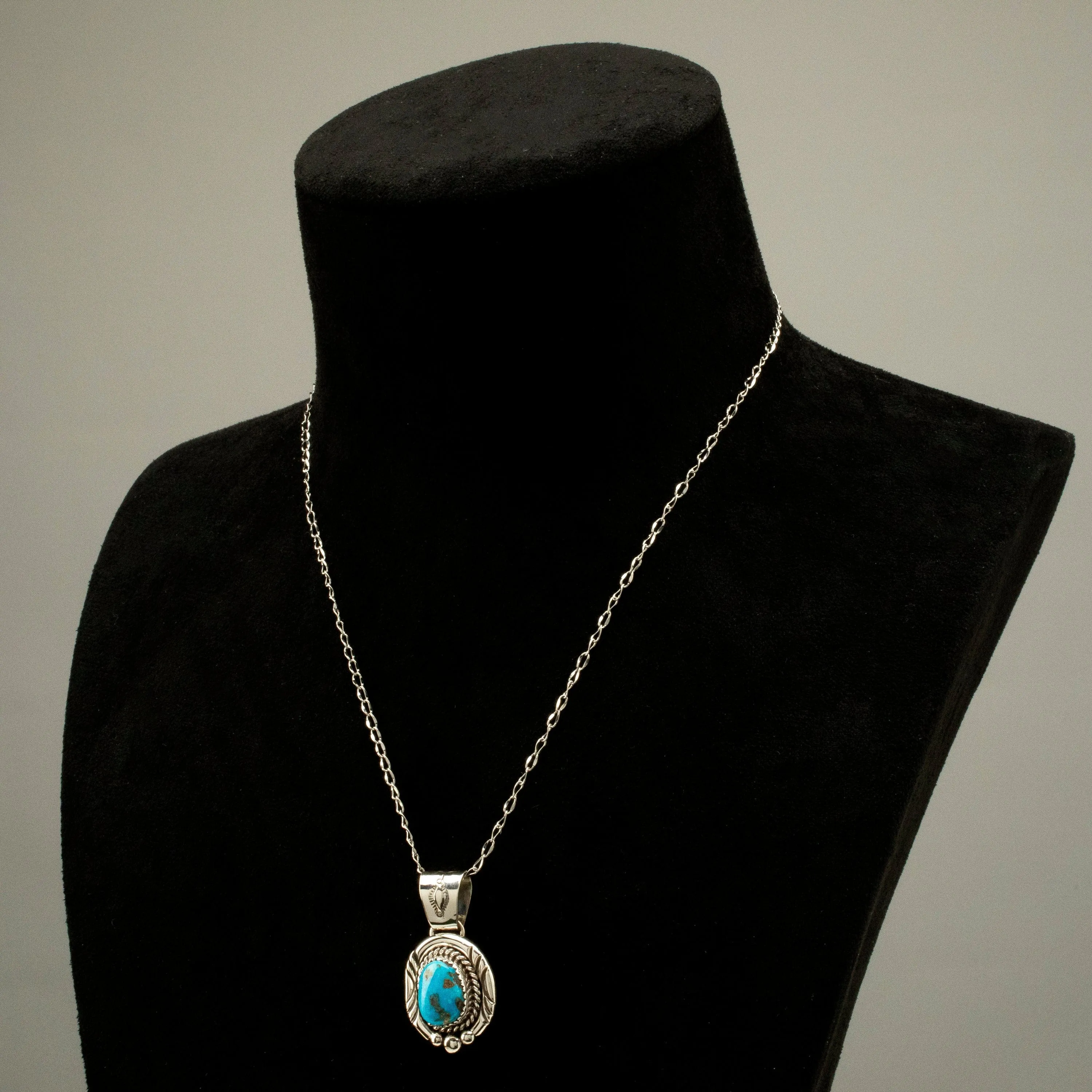 Joe Piaso Jr. Navajo Sleeping Beauty Turquoise USA Native American Made 925 Sterling Silver Pendant