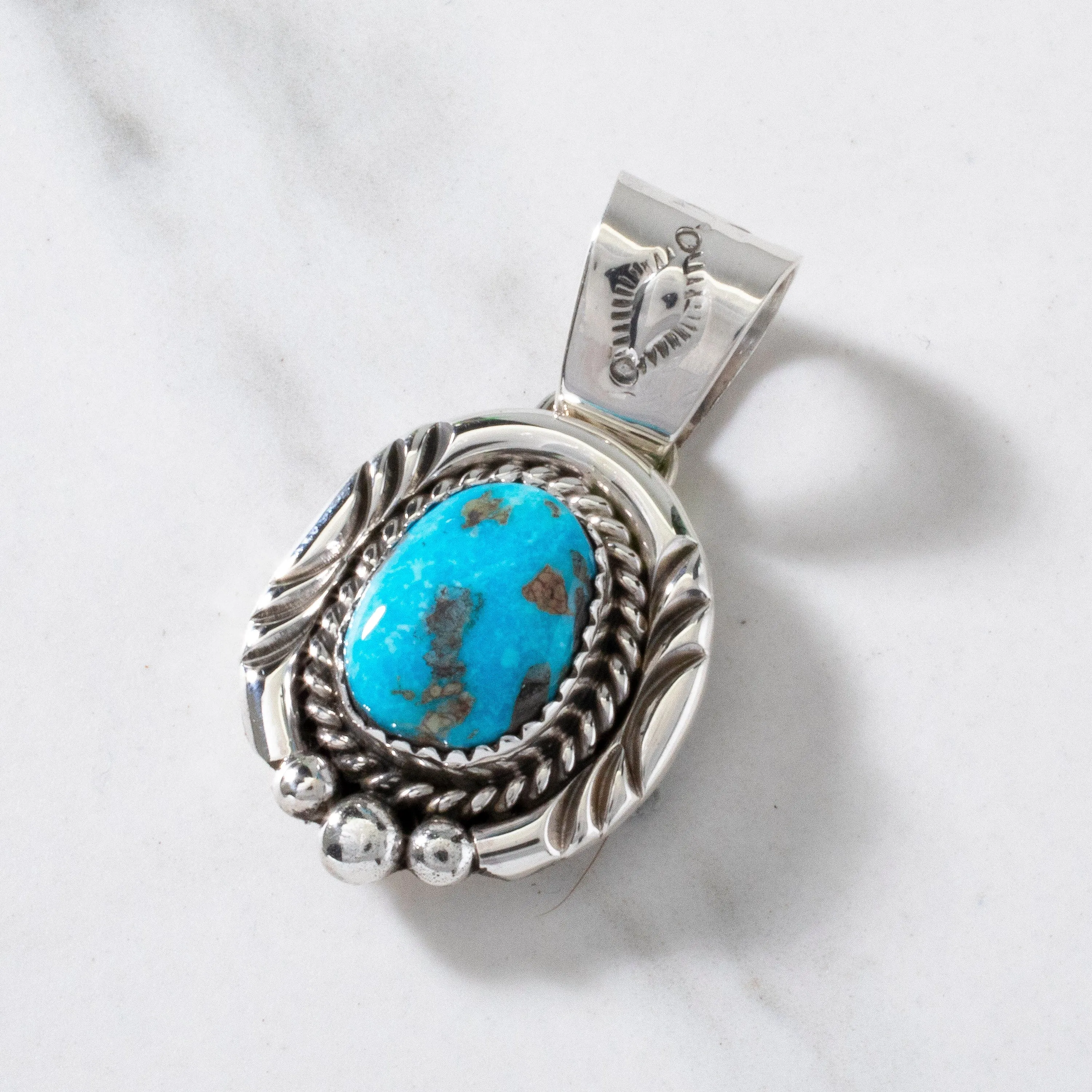 Joe Piaso Jr. Navajo Sleeping Beauty Turquoise USA Native American Made 925 Sterling Silver Pendant