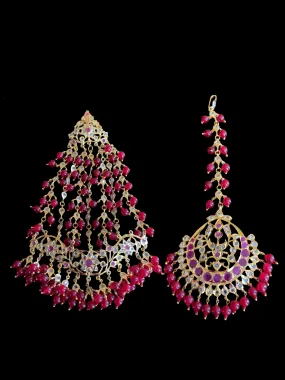 JT3 Hira Bridal jhoomar and tika in rubies (READY TO SHIP )