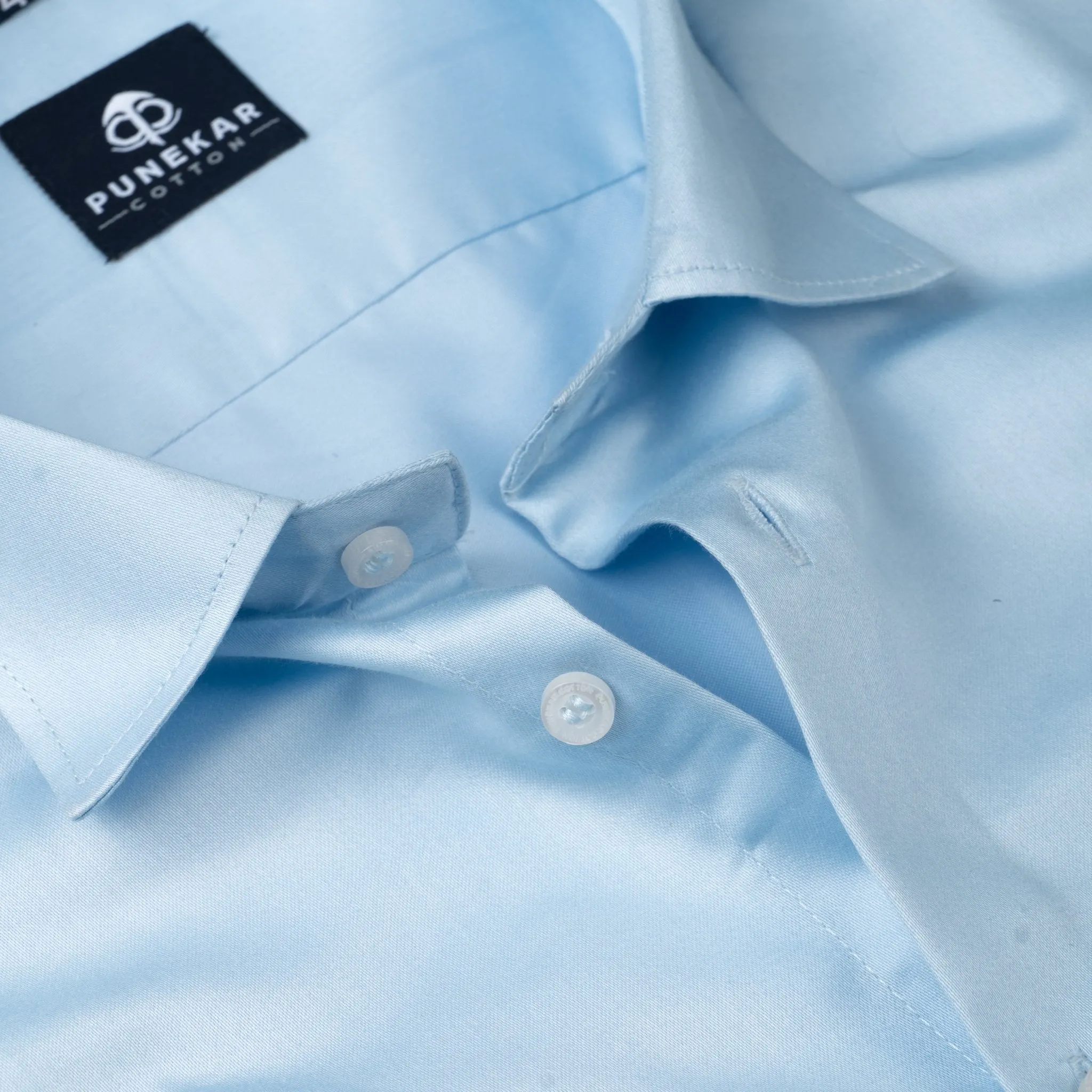 Light Blue Color Cotton Satin Shirt For Men