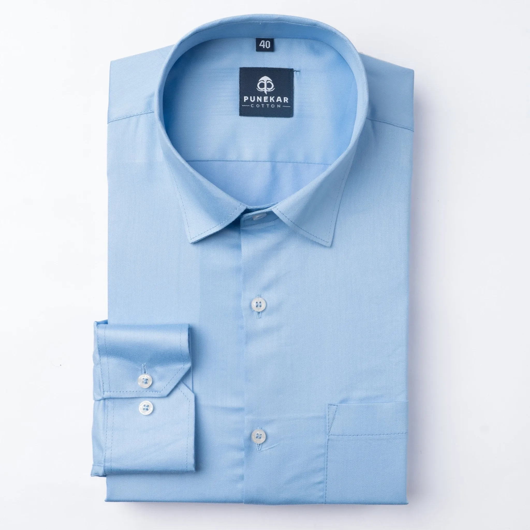 Light Blue Color Cotton Satin Shirt For Men