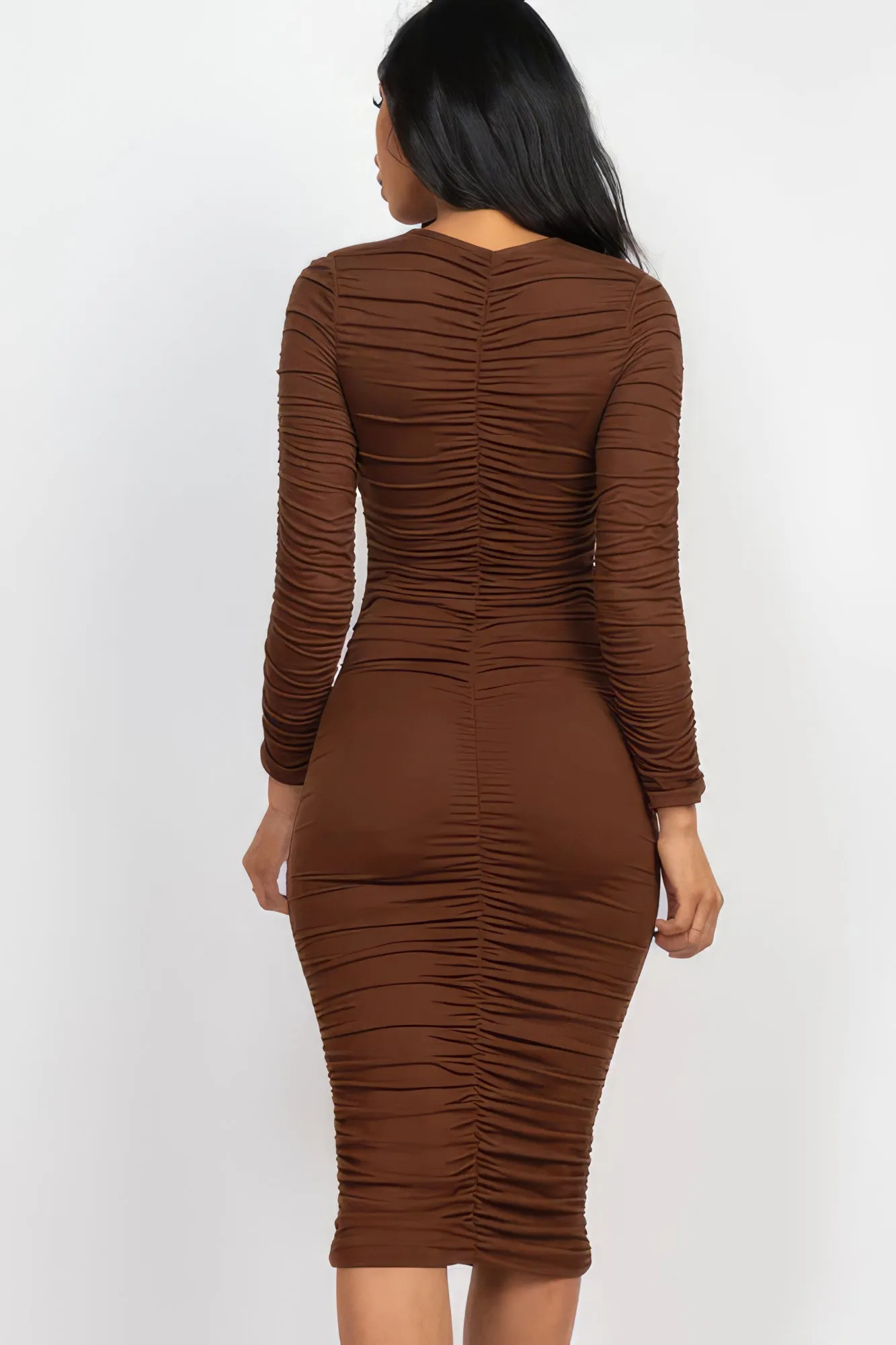 Long Sleeve Ruched Midi Dress